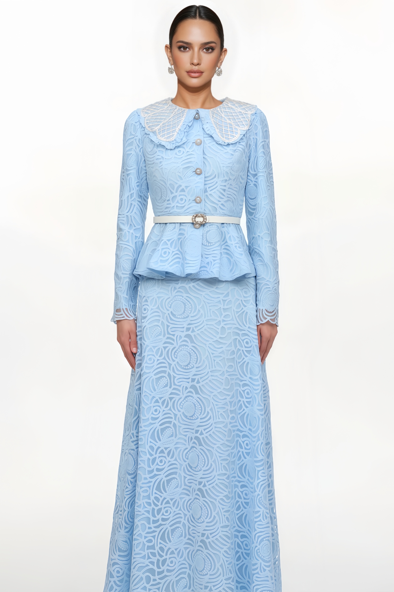 Verdad Long-Sleeved Lace Top And Skirt Set