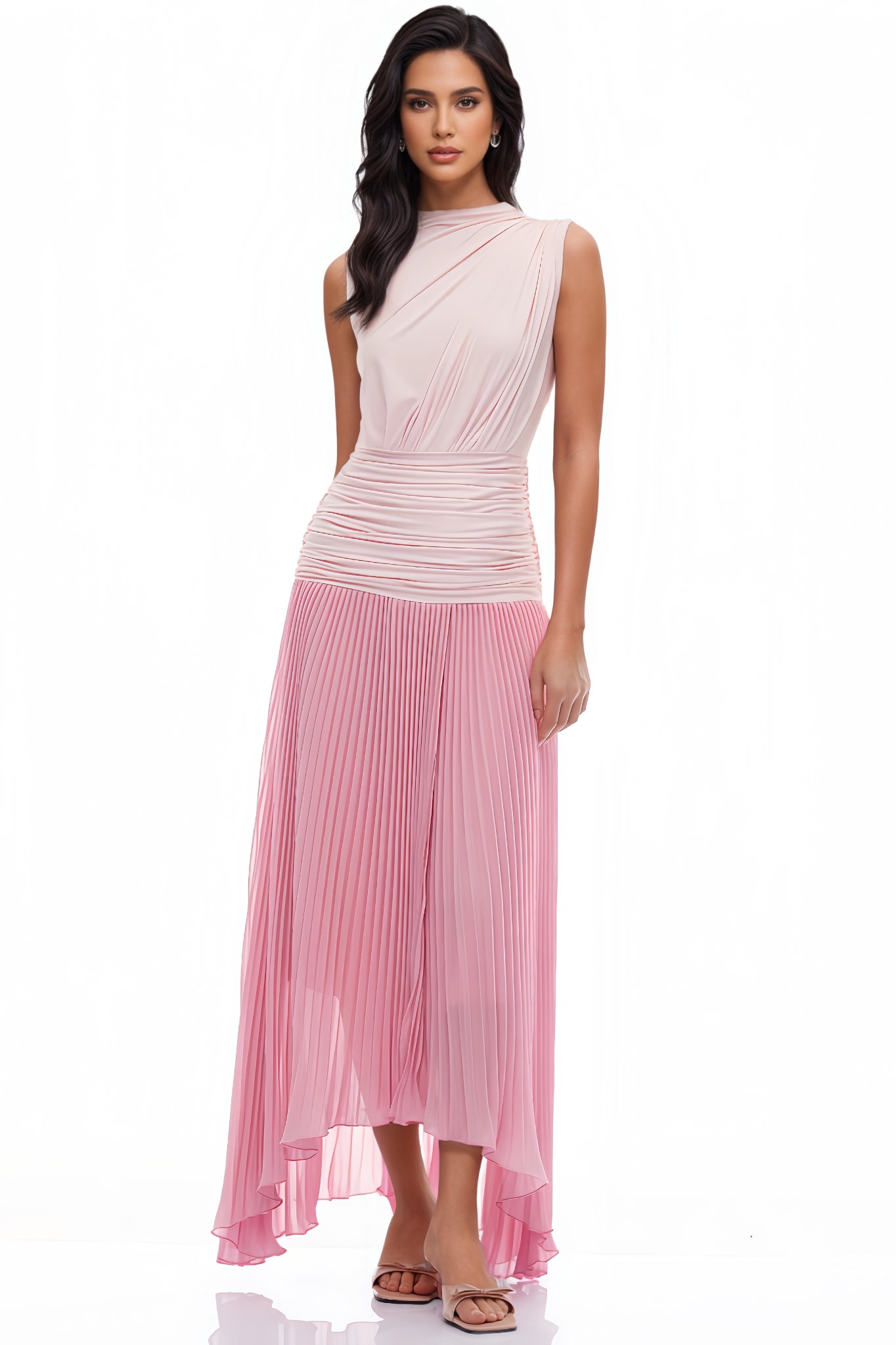 Barbara Gradient Ruched Pleated Maxi Dress