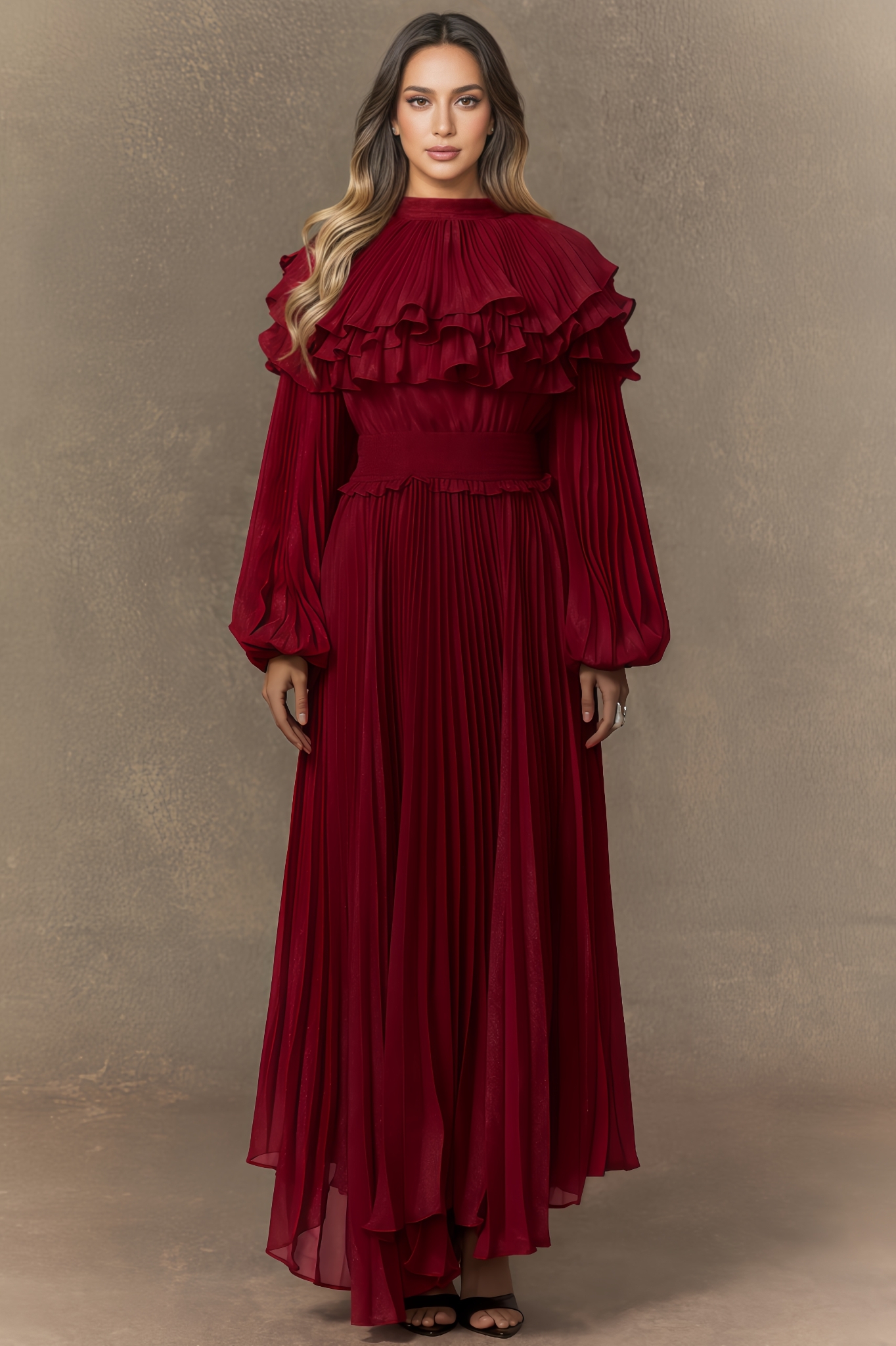 Mavisx Ruffle Pleated Maxi Dress