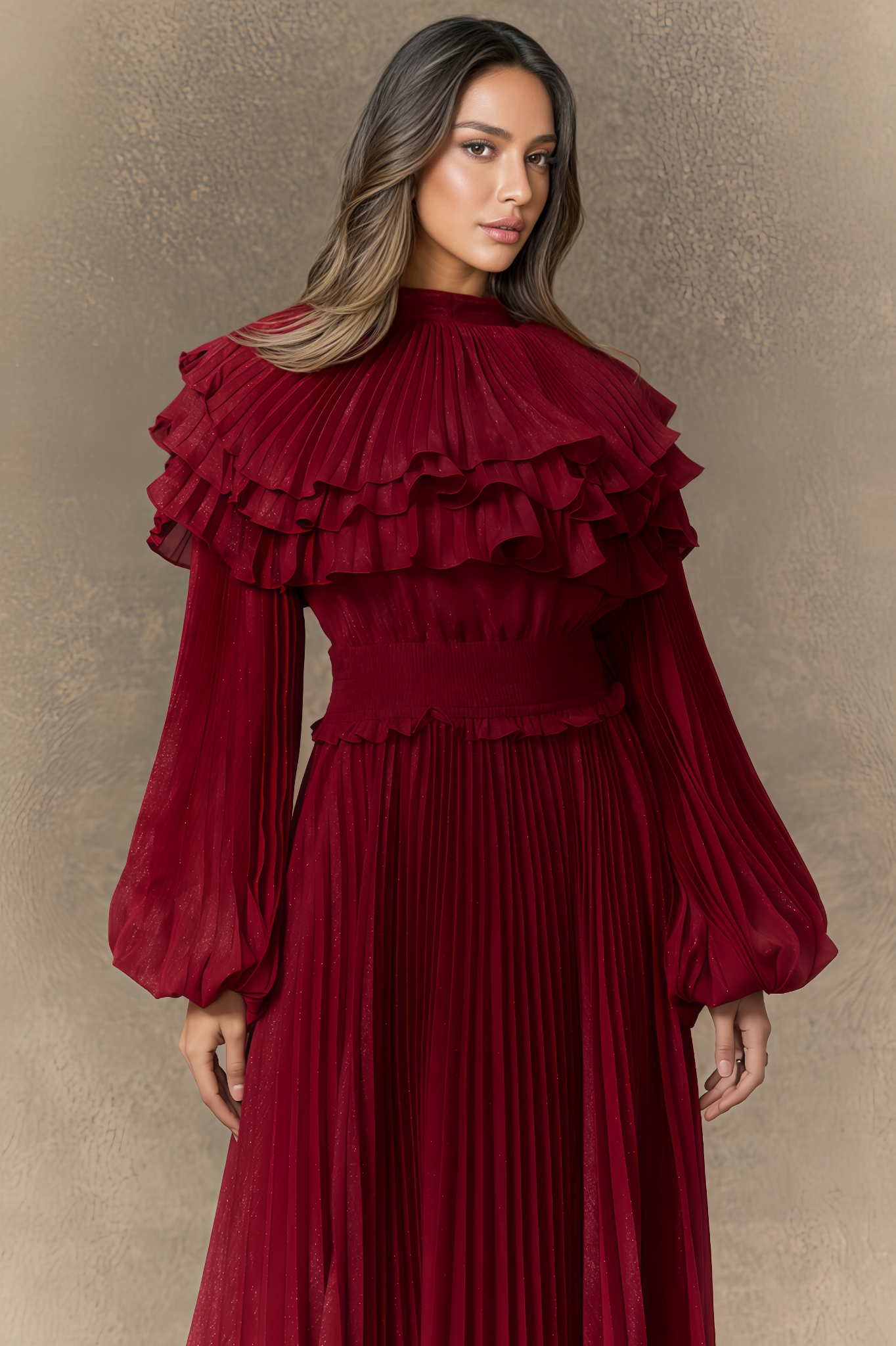 Mavisx Ruffle Pleated Maxi Dress