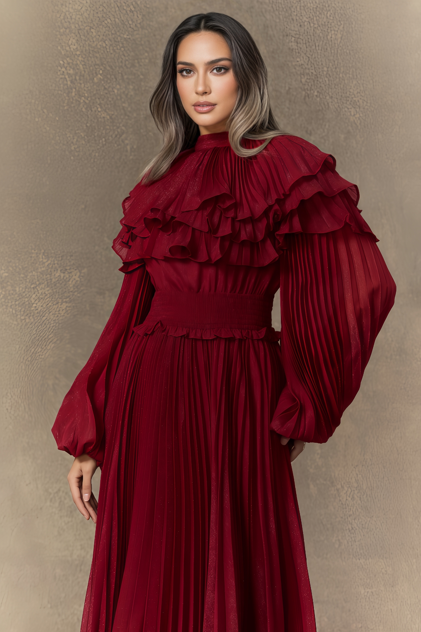 Mavisx Ruffle Pleated Maxi Dress