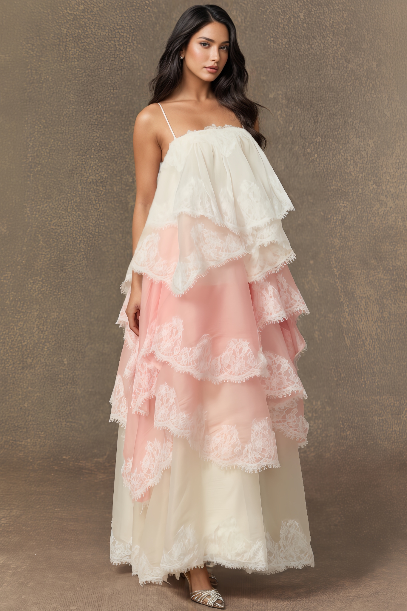 Fern Pink Irregular Tiered Maxi Dress