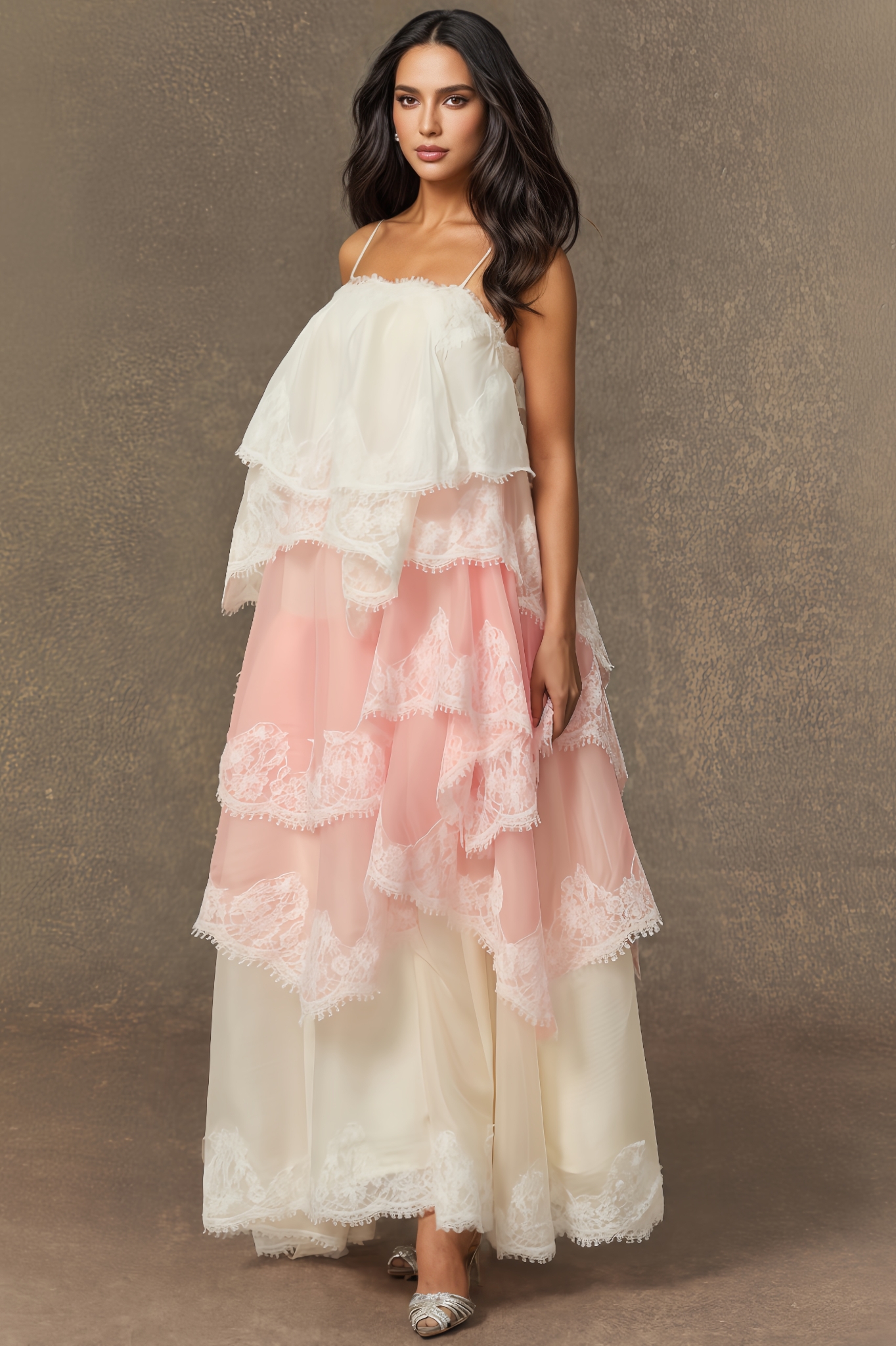 Fern Pink Irregular Tiered Maxi Dress