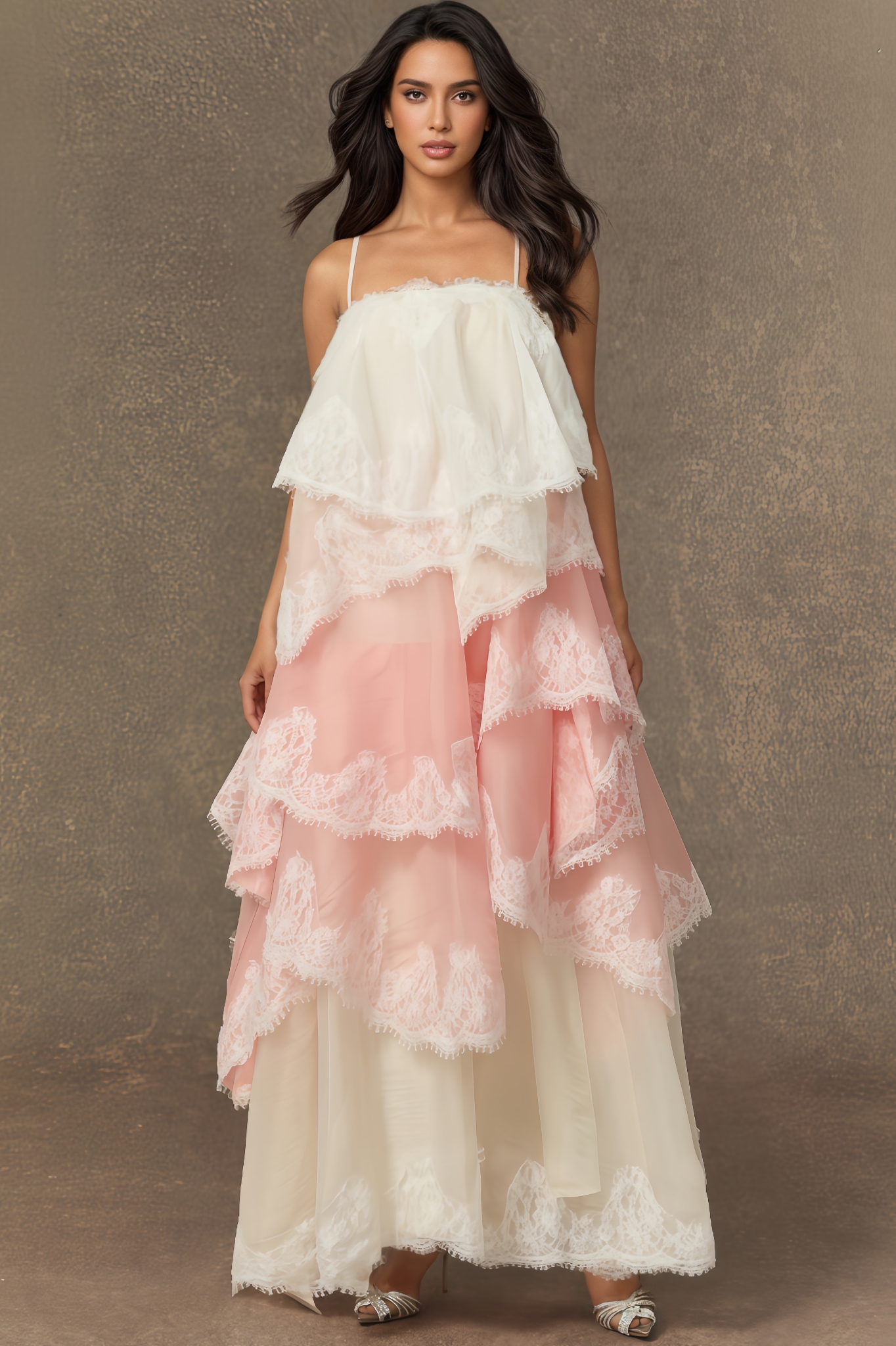 Fern Pink Irregular Tiered Maxi Dress