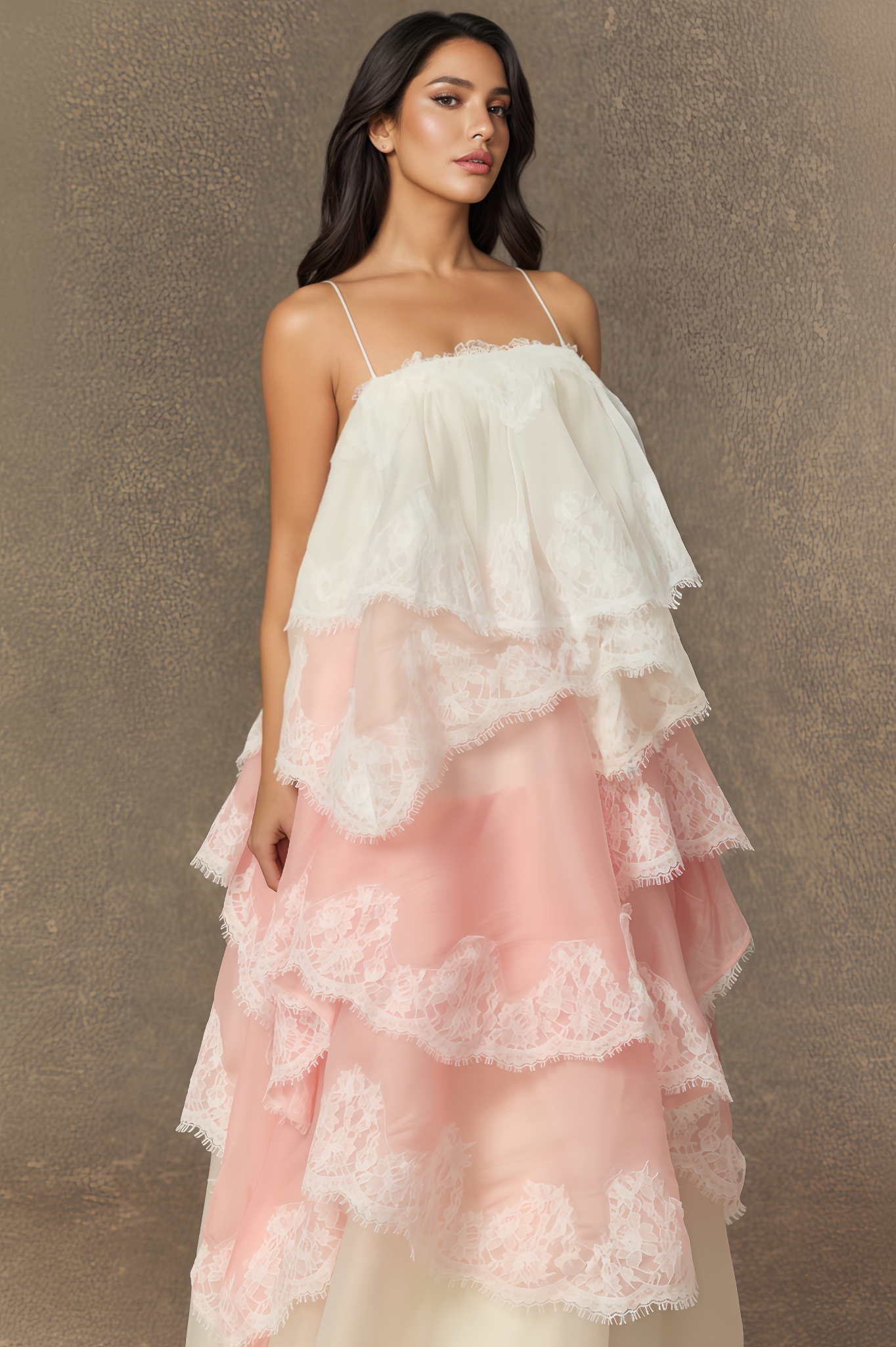 Fern Pink Irregular Tiered Maxi Dress