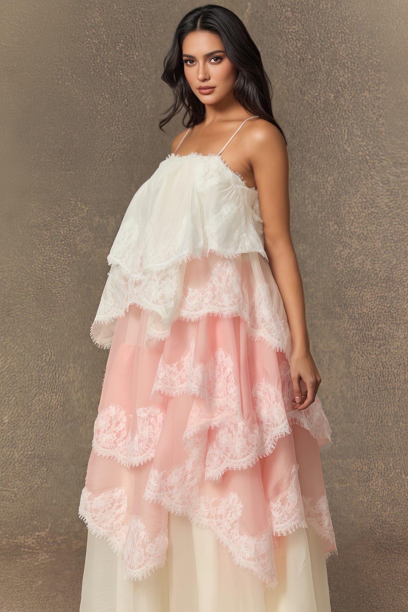 Fern Pink Irregular Tiered Maxi Dress