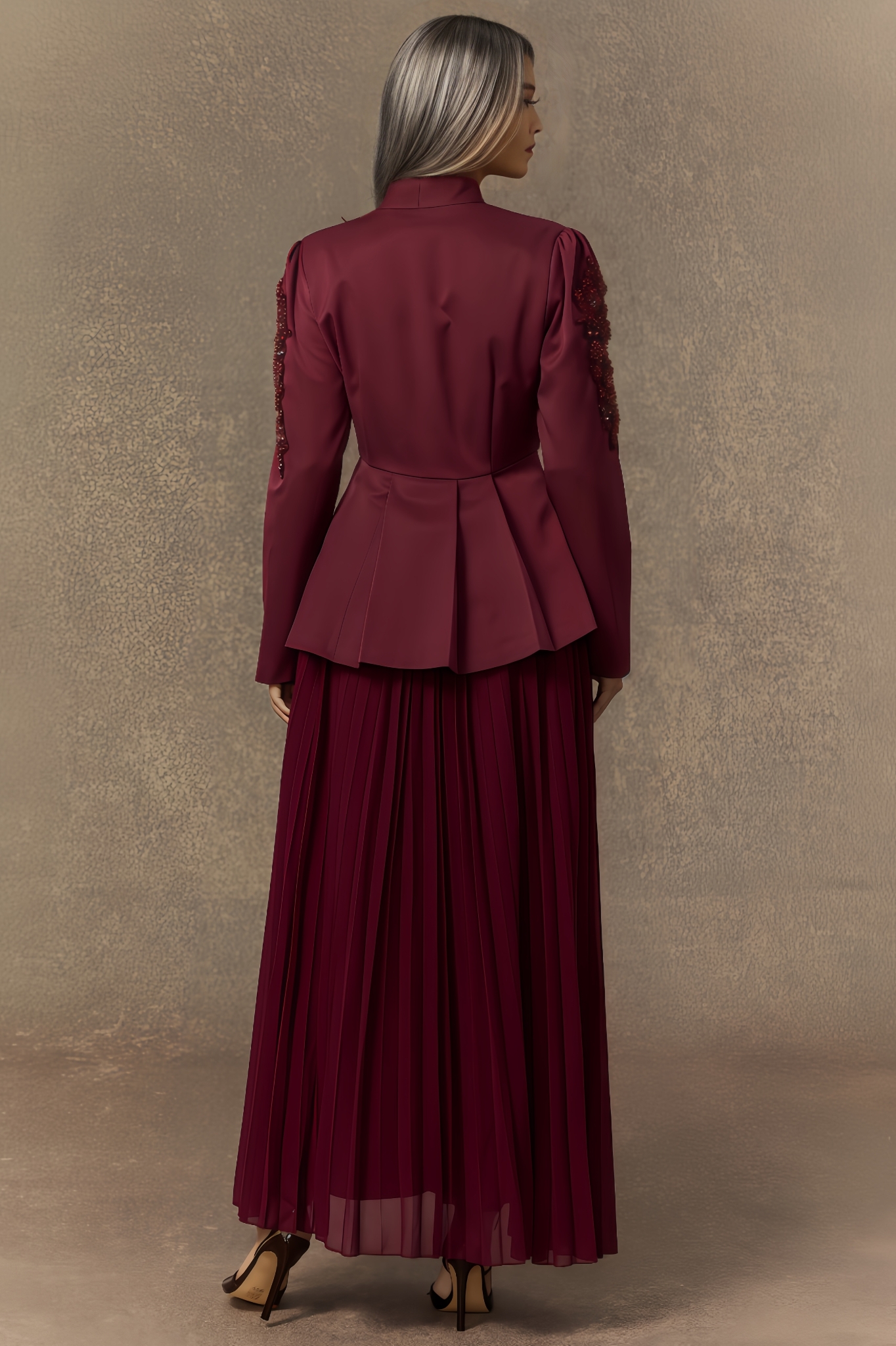 Viank Beaded Double Breasted Jacket & Pleated Dress Set