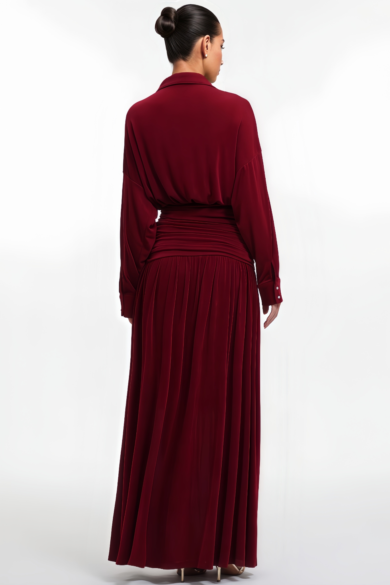 Thariy Long Sleeve Ruched Waist Knit Maxi Dress
