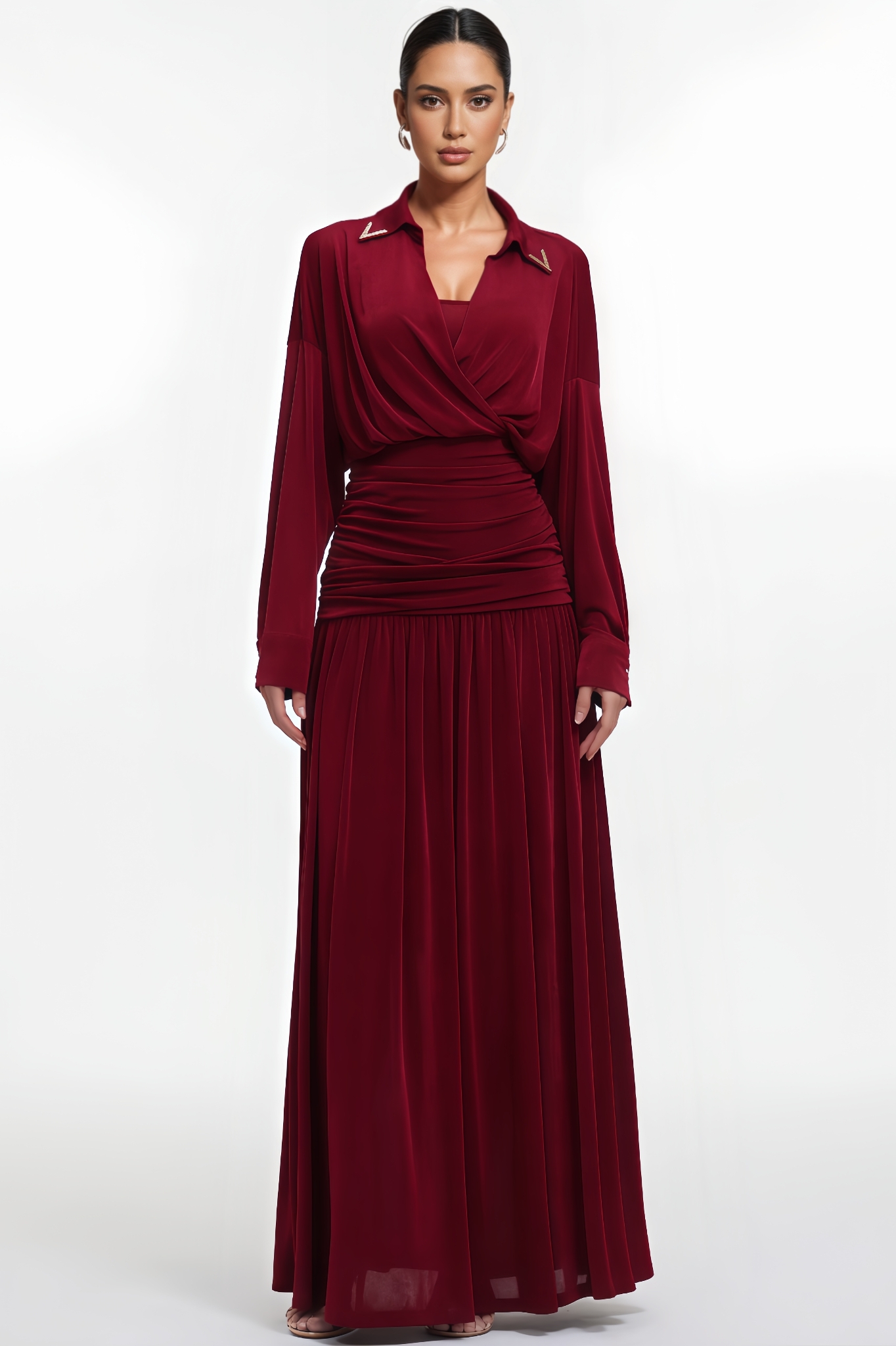 Thariy Long Sleeve Ruched Waist Knit Maxi Dress