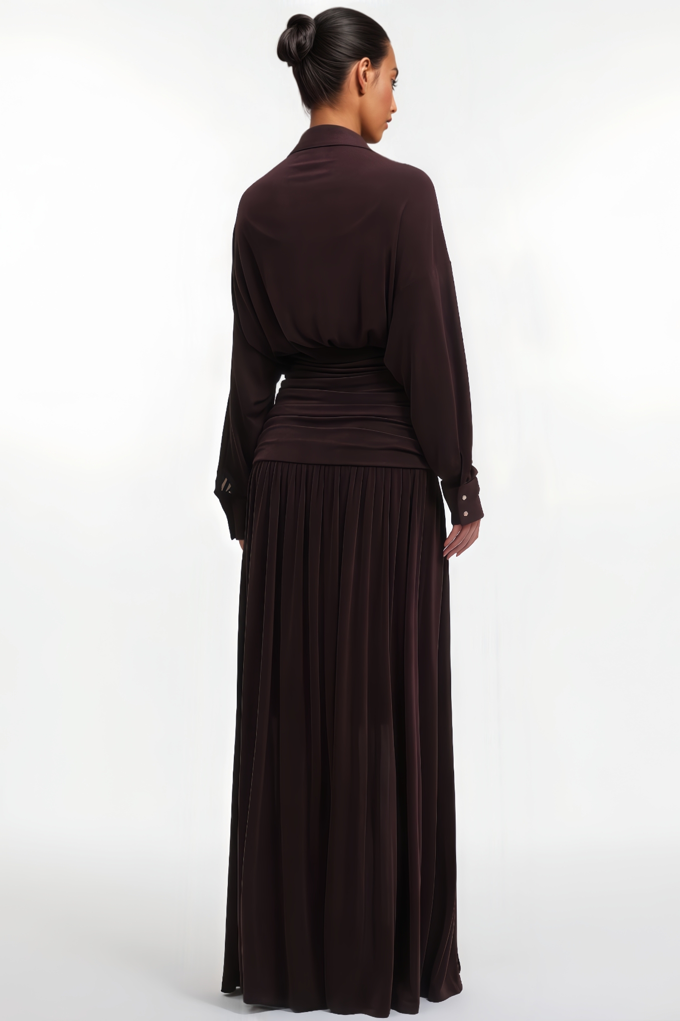 Zandok Long Sleeve Ruched Waist Knit Maxi Dress