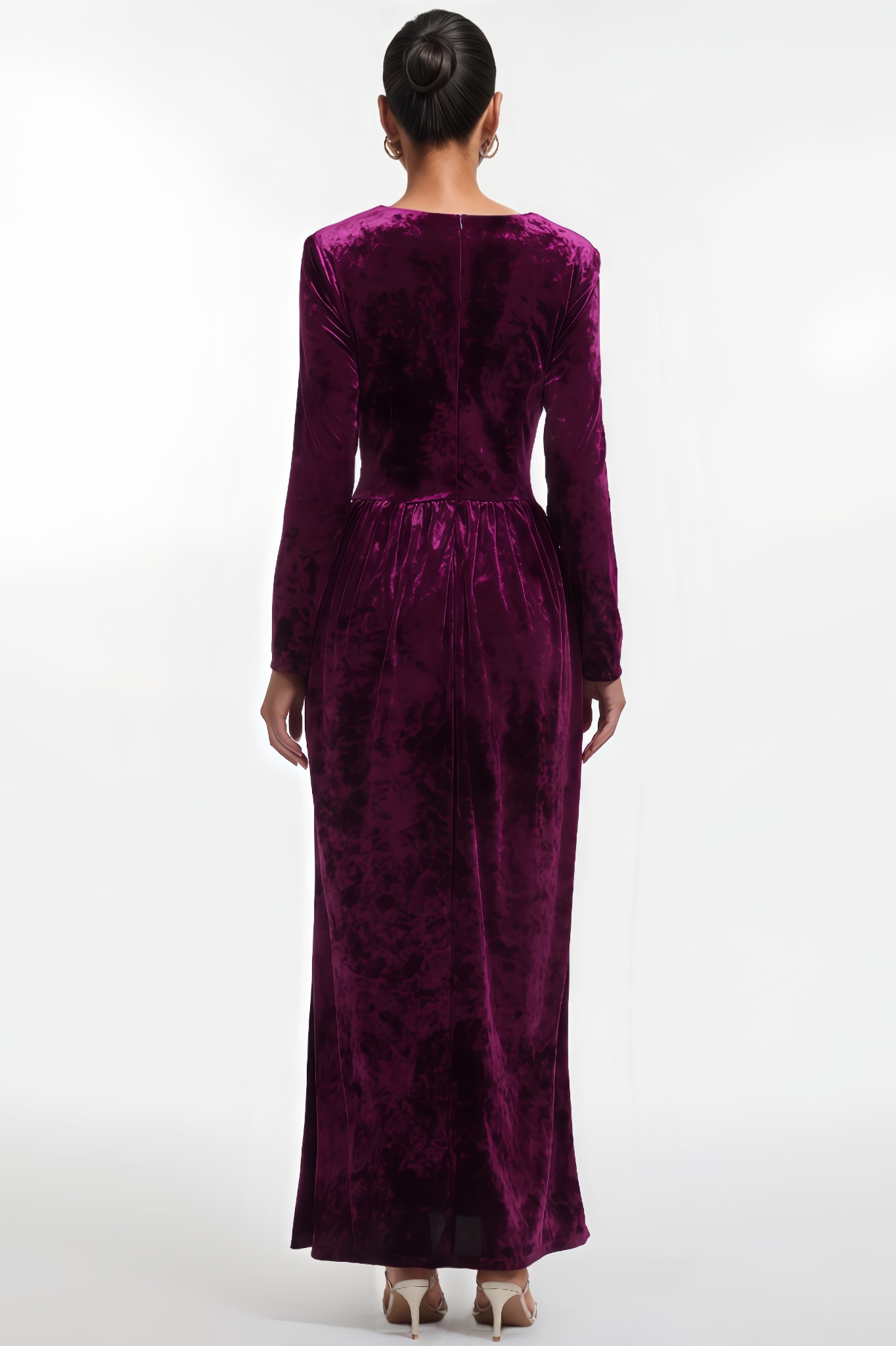 Ulwed Long-Sleeve V-Neck Velvet Maxi Dress