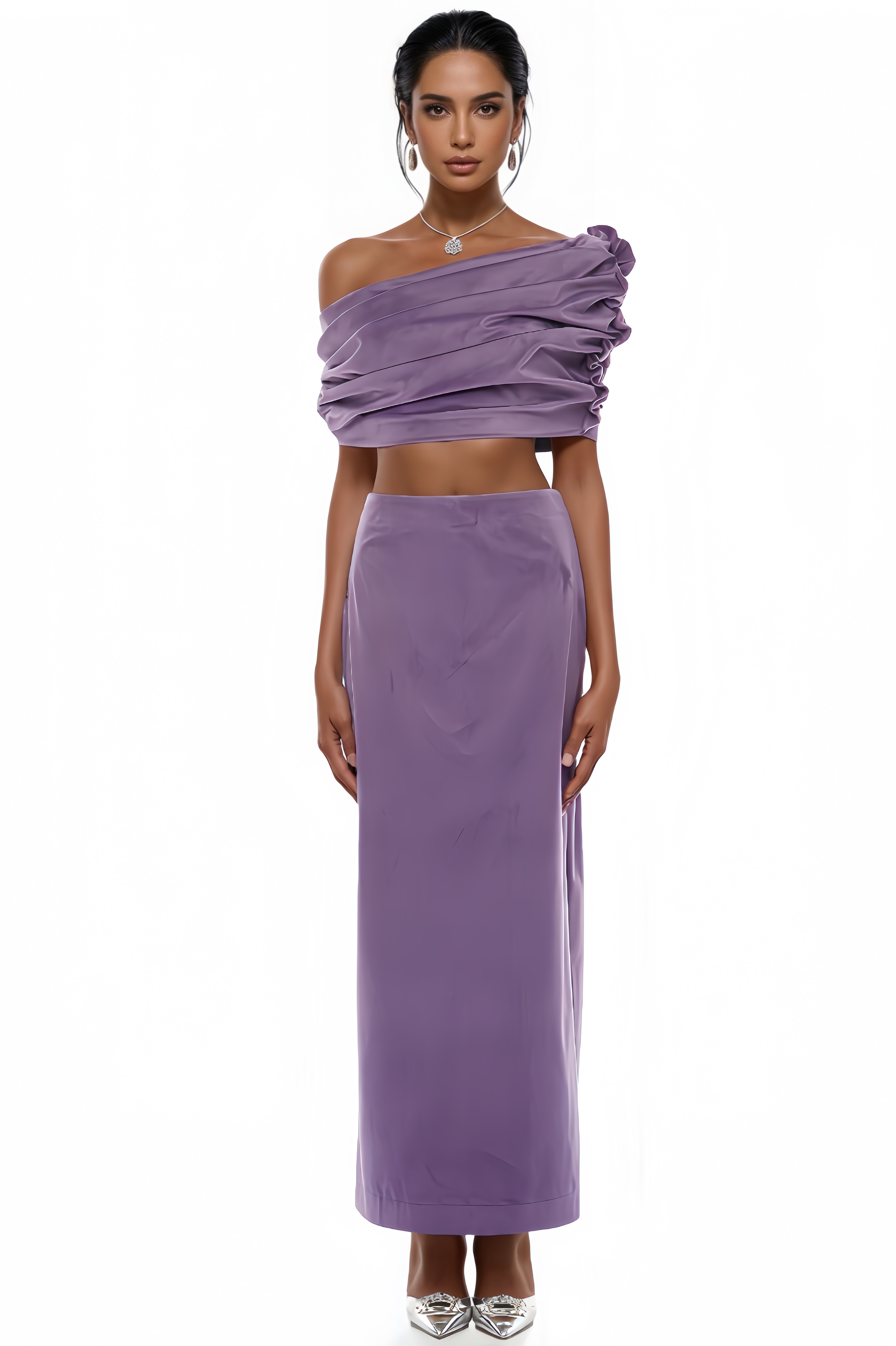 Kerra Purple Asymmetrical Velvet Top & Skirt Set