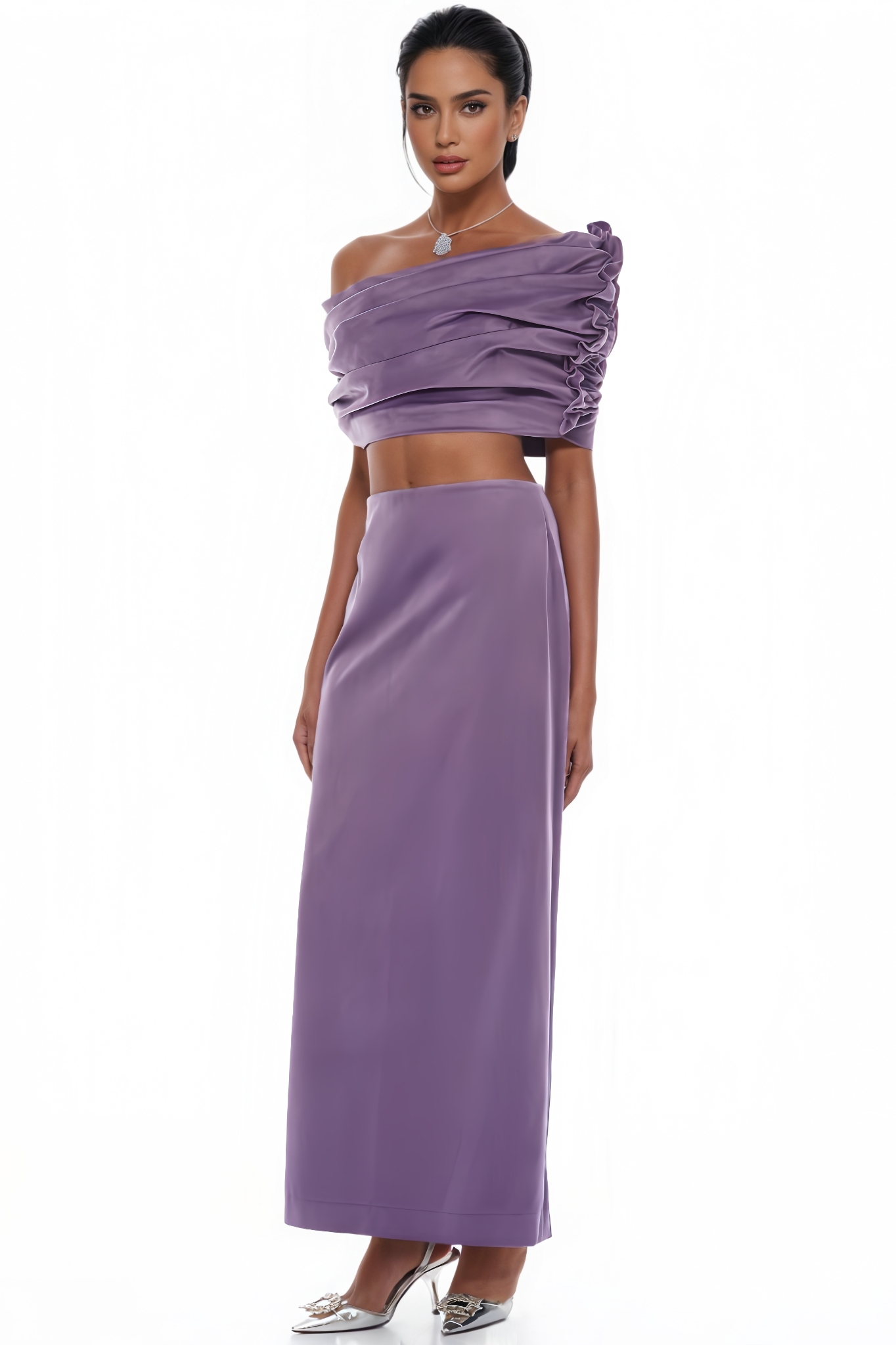 Kerra Purple Asymmetrical Velvet Top & Skirt Set