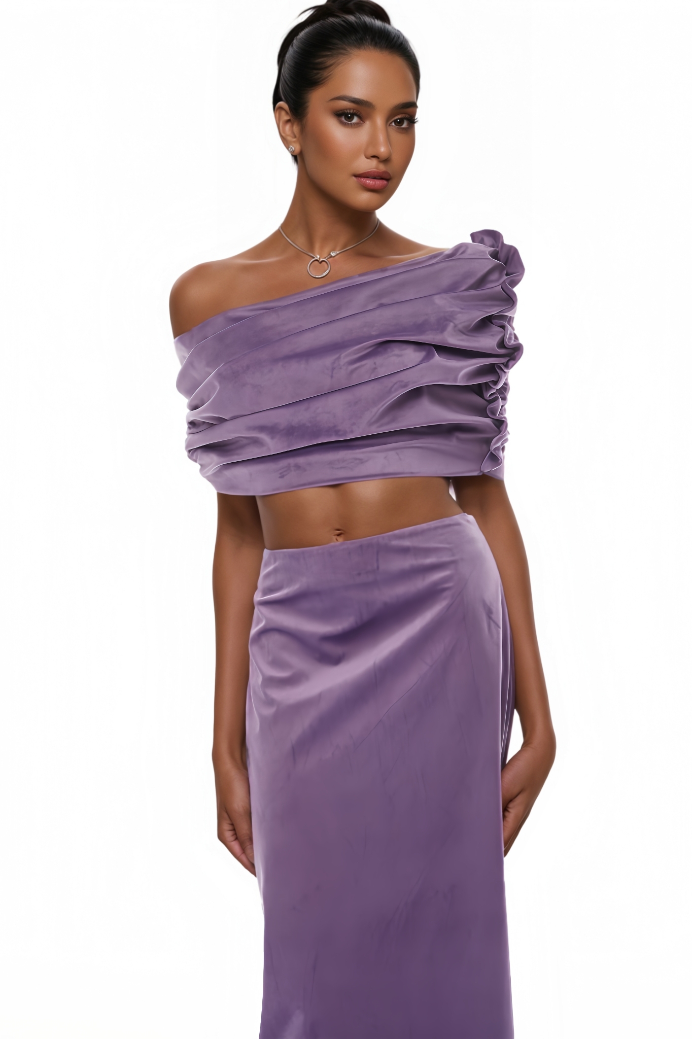 Kerra Purple Asymmetrical Velvet Top & Skirt Set