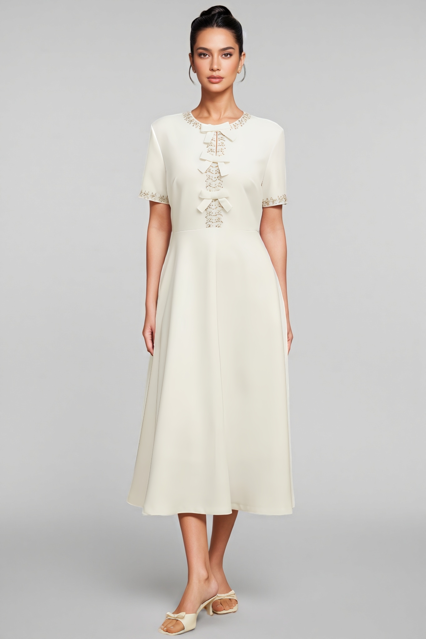 Saige Crystal-Accented Bow Midi Dress