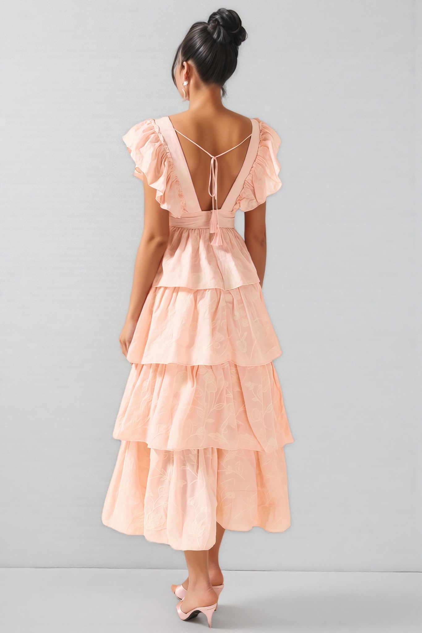 Callen Embroidered Ruffle Sleeveless Midi Dress