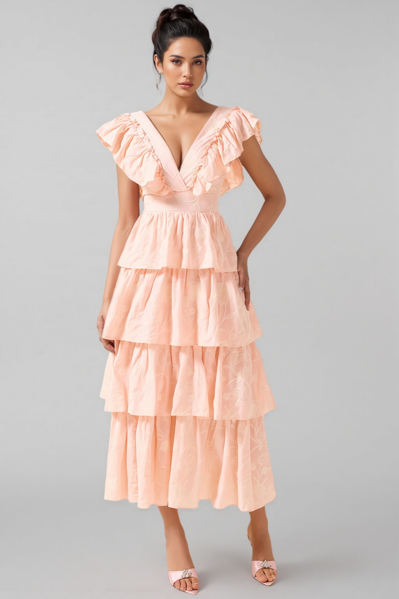 Callen Embroidered Ruffle Sleeveless Midi Dress