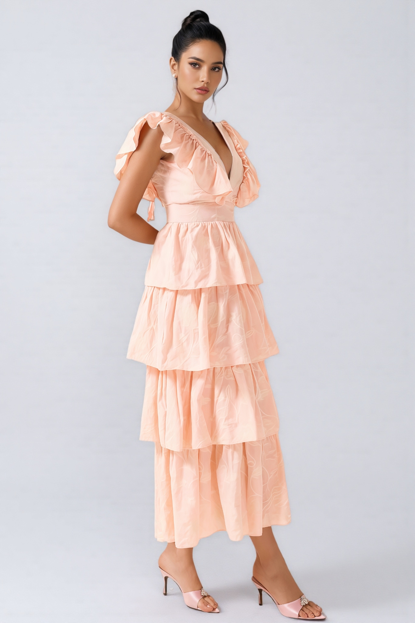 Callen Embroidered Ruffle Sleeveless Midi Dress