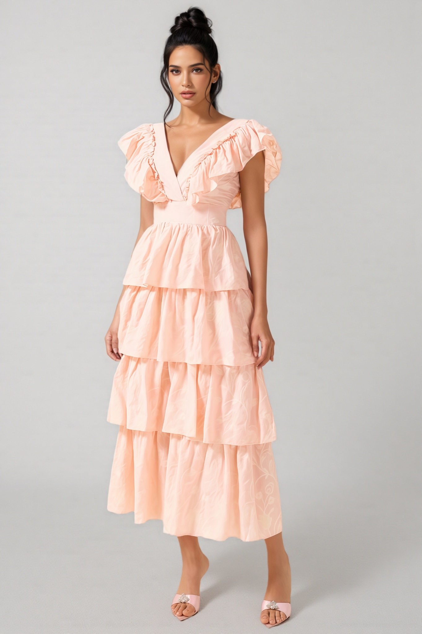 Callen Embroidered Ruffle Sleeveless Midi Dress