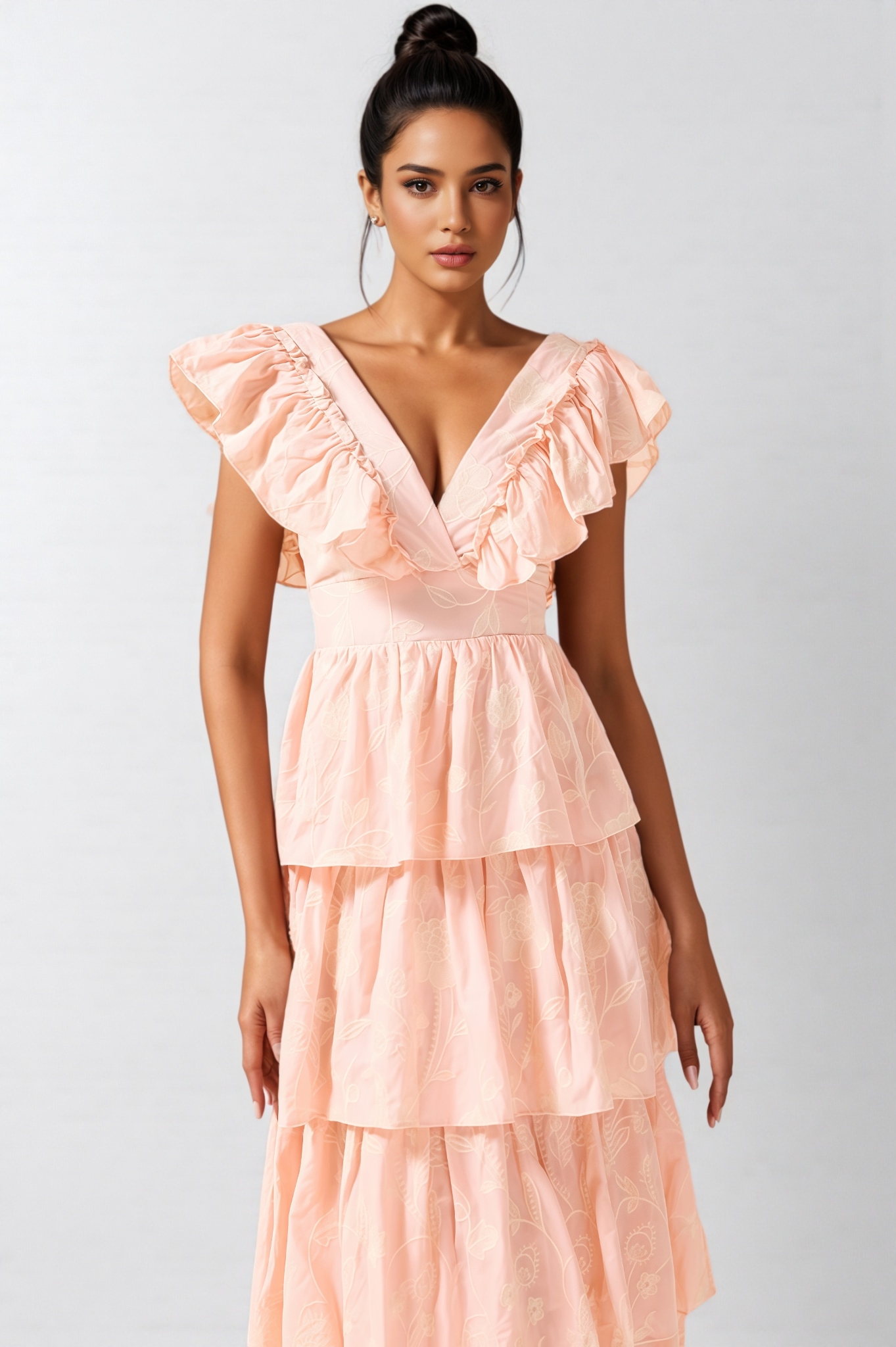 Callen Embroidered Ruffle Sleeveless Midi Dress