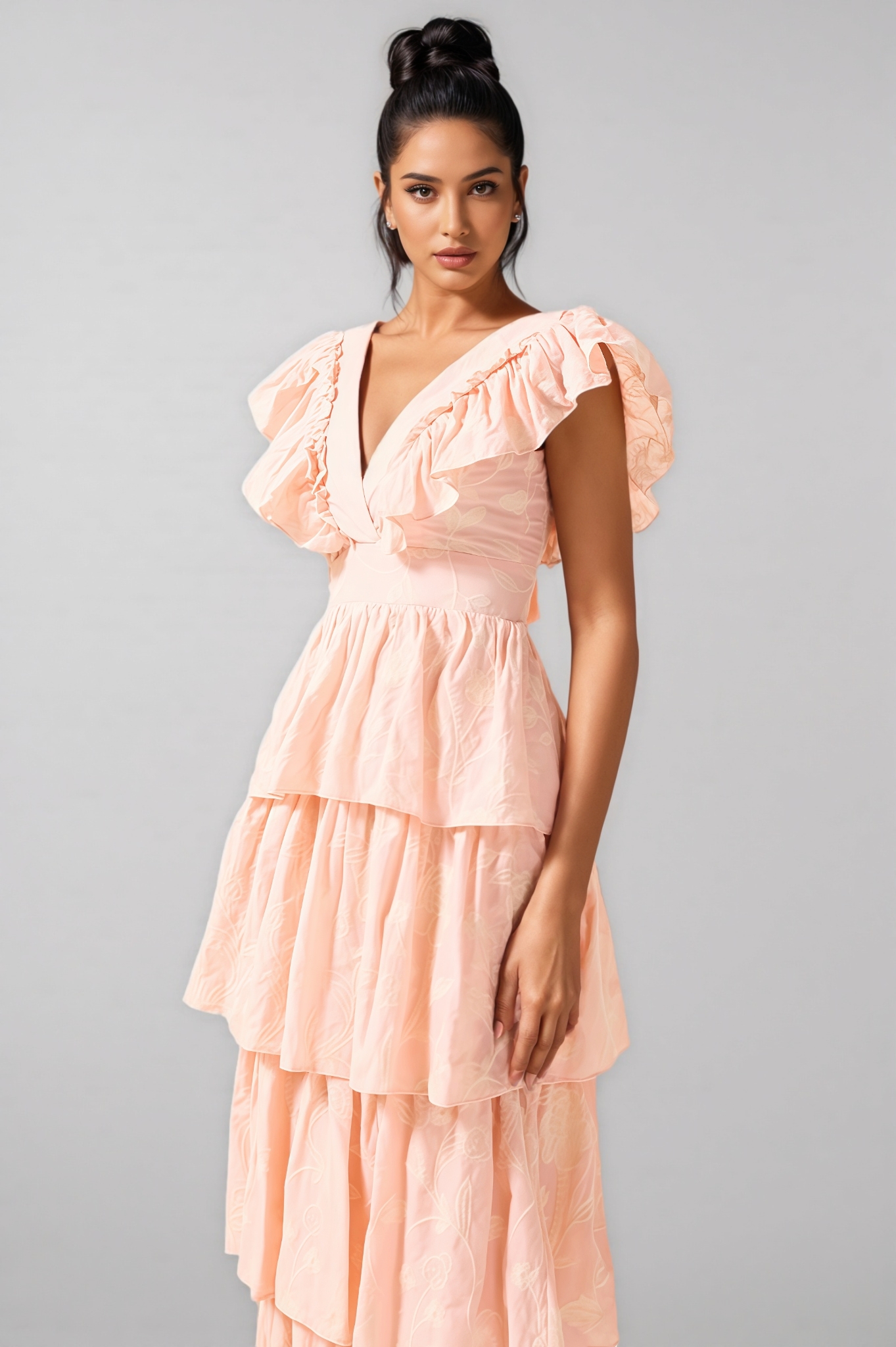 Callen Embroidered Ruffle Sleeveless Midi Dress