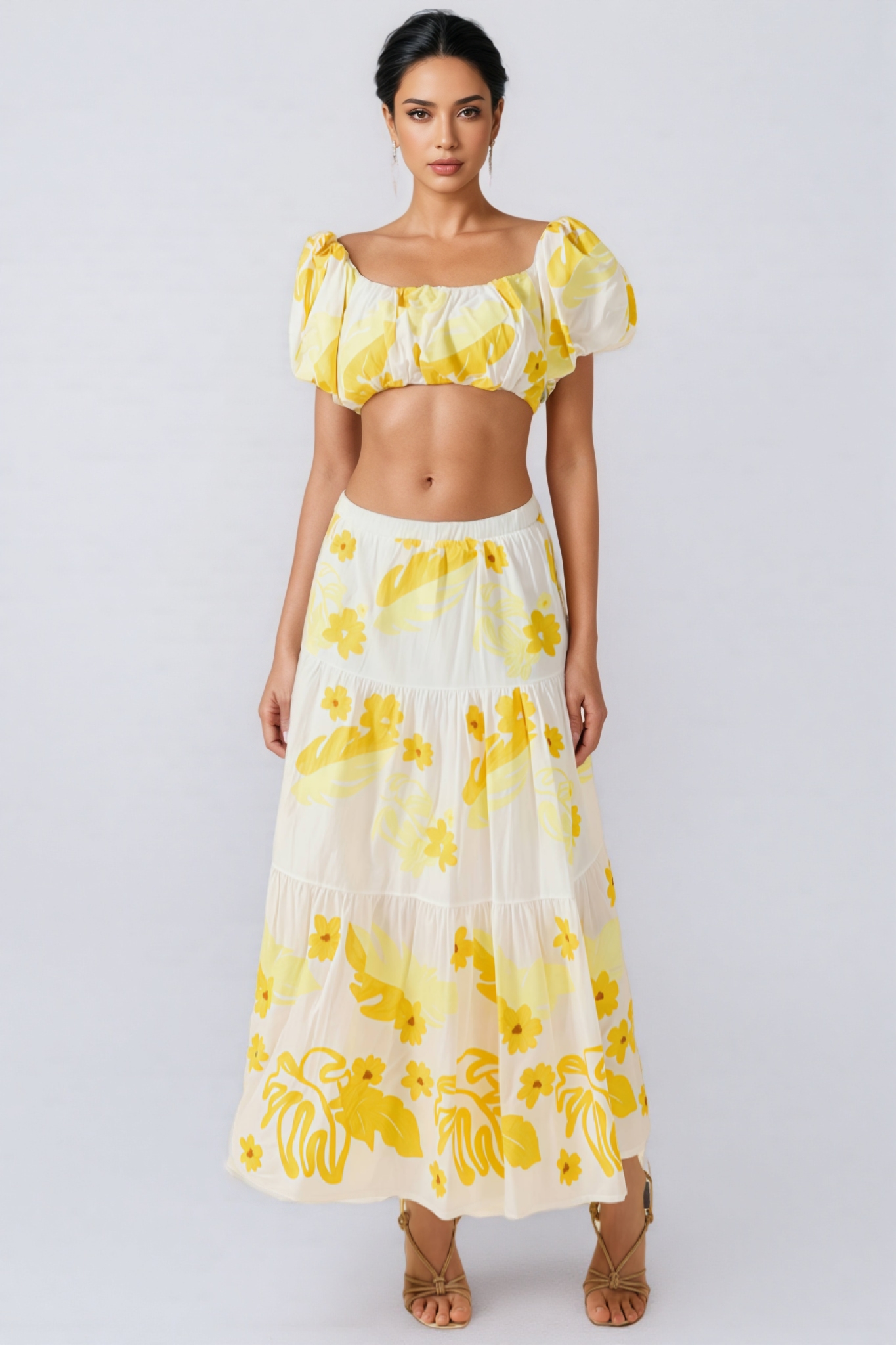Amys Embroidery High Waist Midi Dress Set