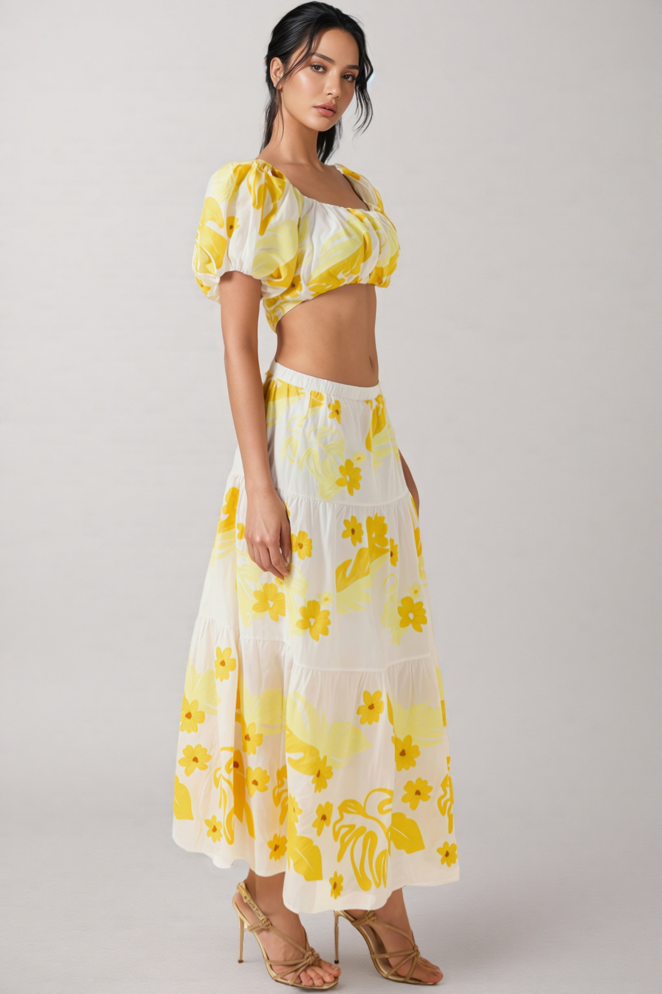 Amys Embroidery High Waist Midi Dress Set