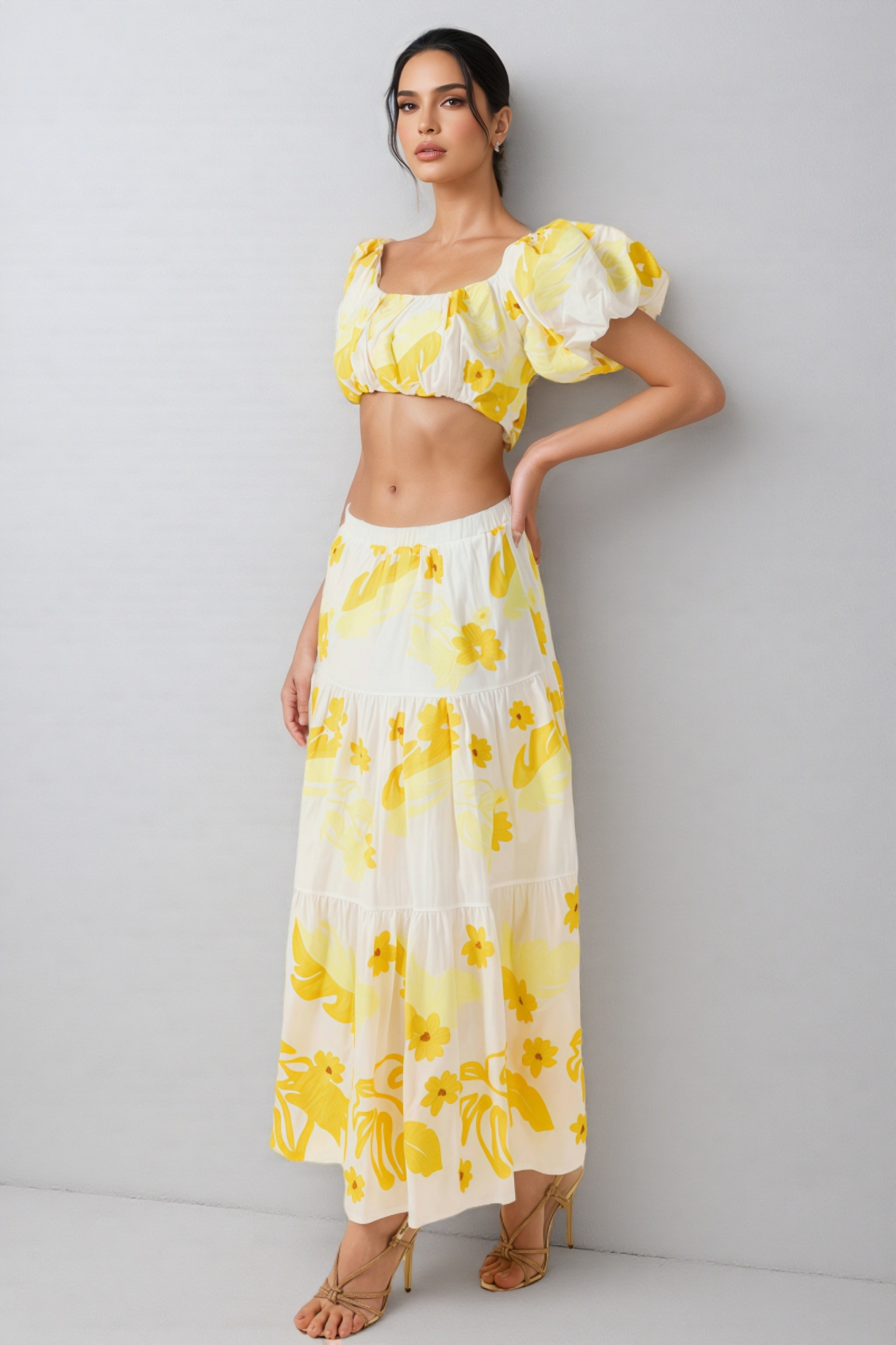 Amys Embroidery High Waist Midi Dress Set