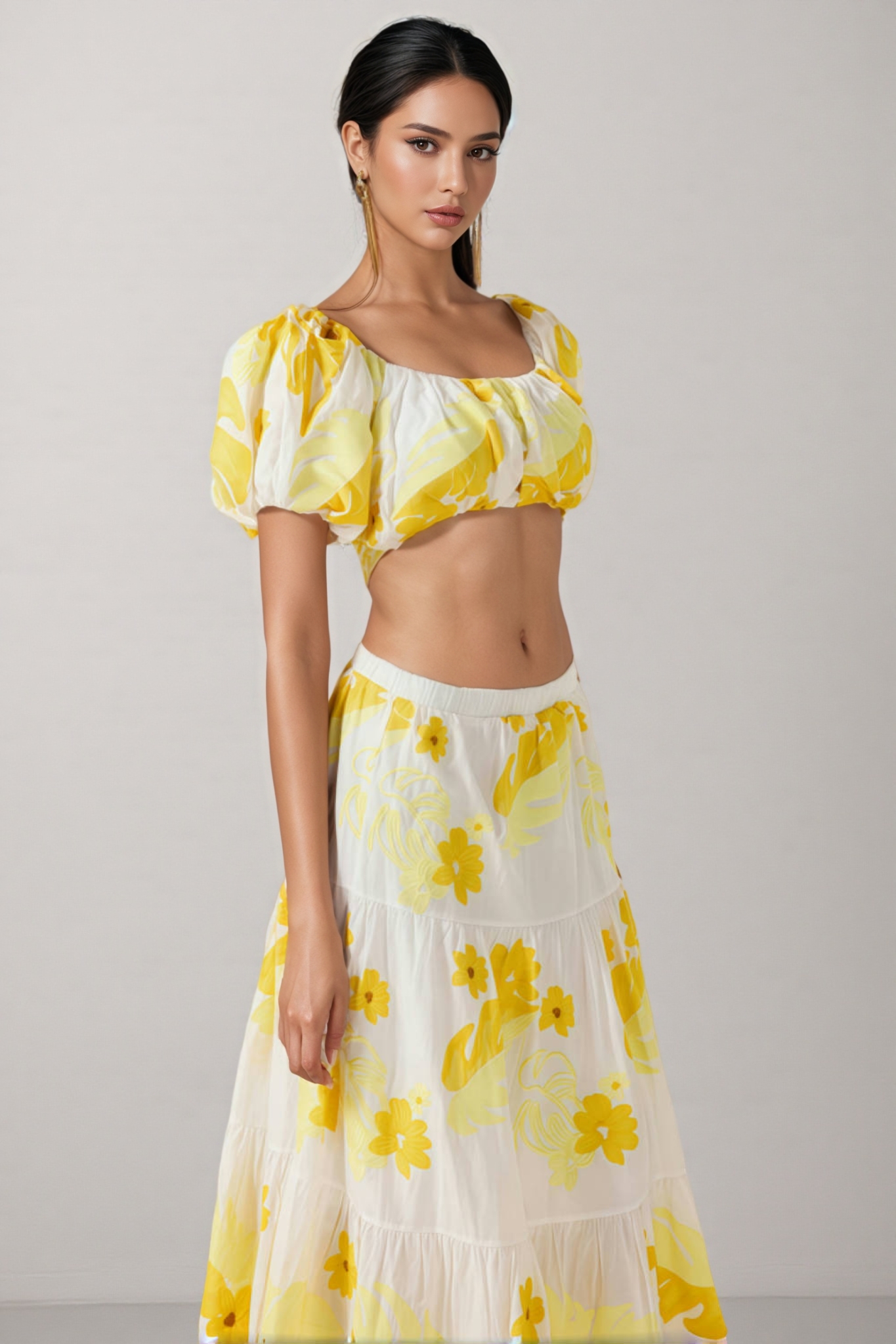 Amys Embroidery High Waist Midi Dress Set
