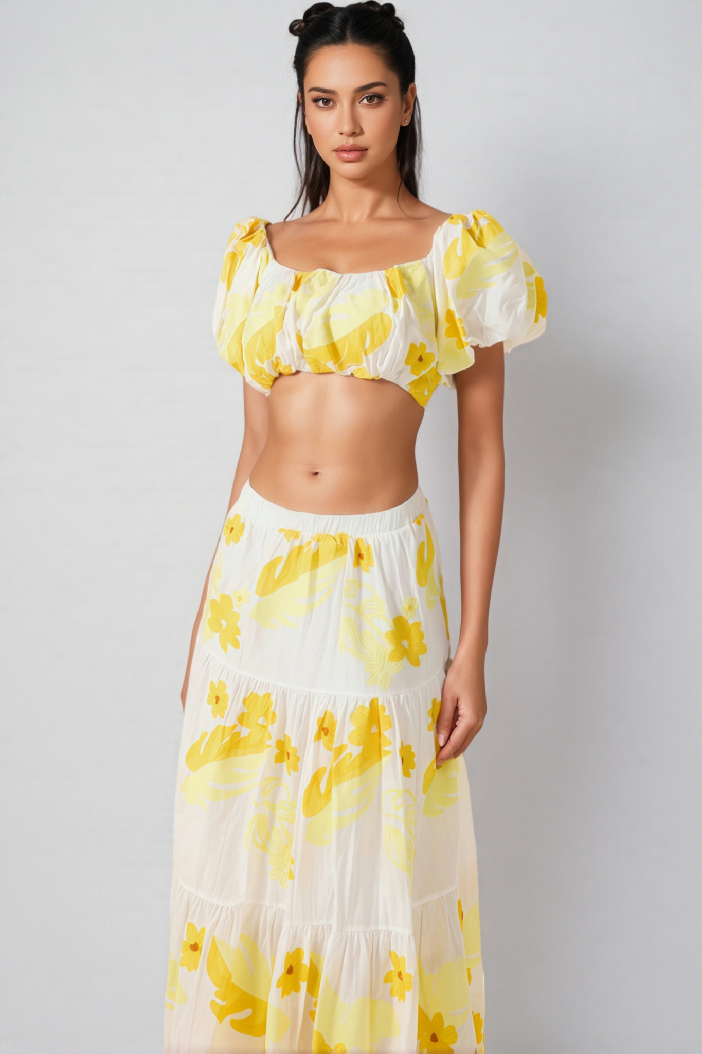 Amys Embroidery High Waist Midi Dress Set