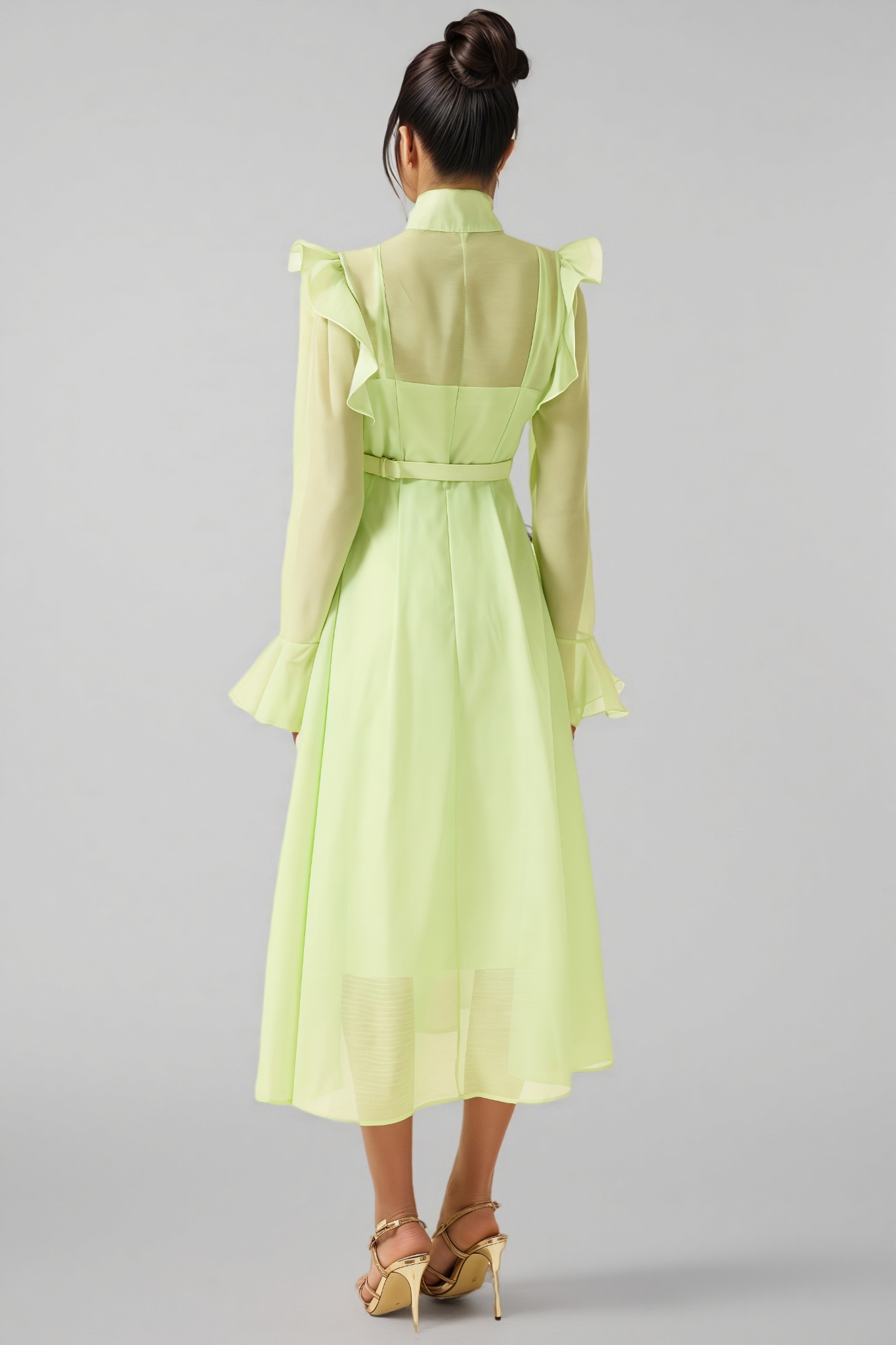 Vareka Green 3D Floral Frill Midi Dress