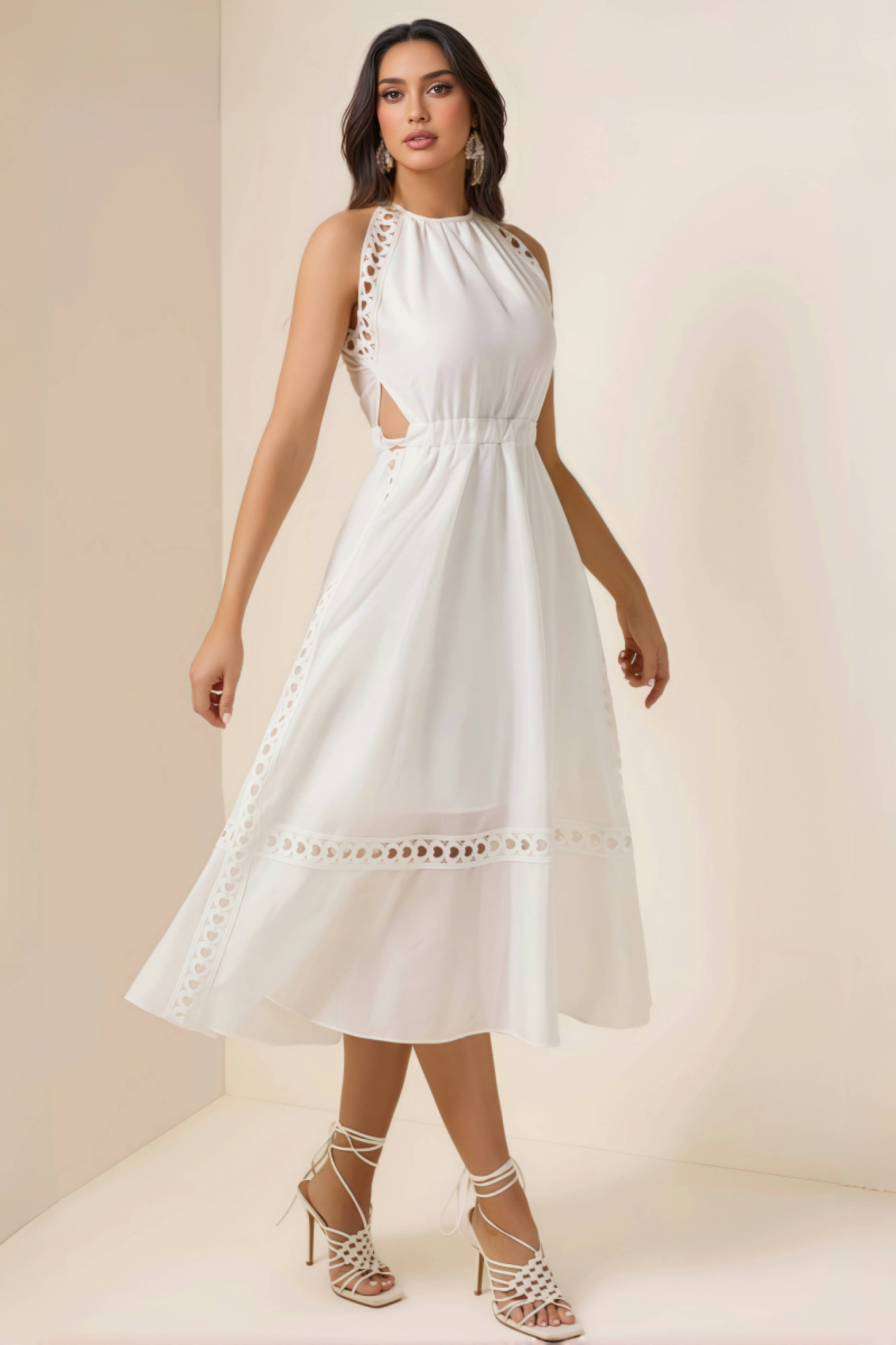 Shirle Heart Shape Lace Halter Neck Midi Dress