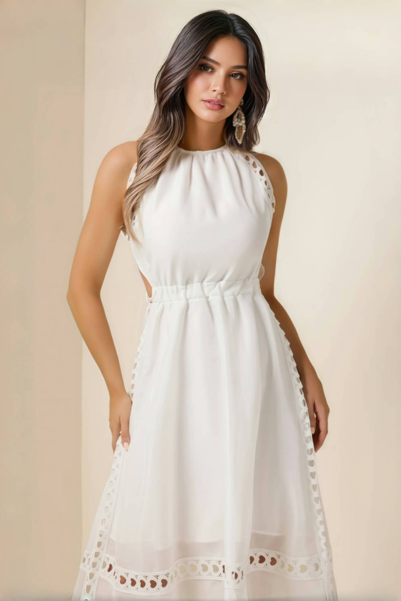 Shirle Heart Shape Lace Halter Neck Midi Dress