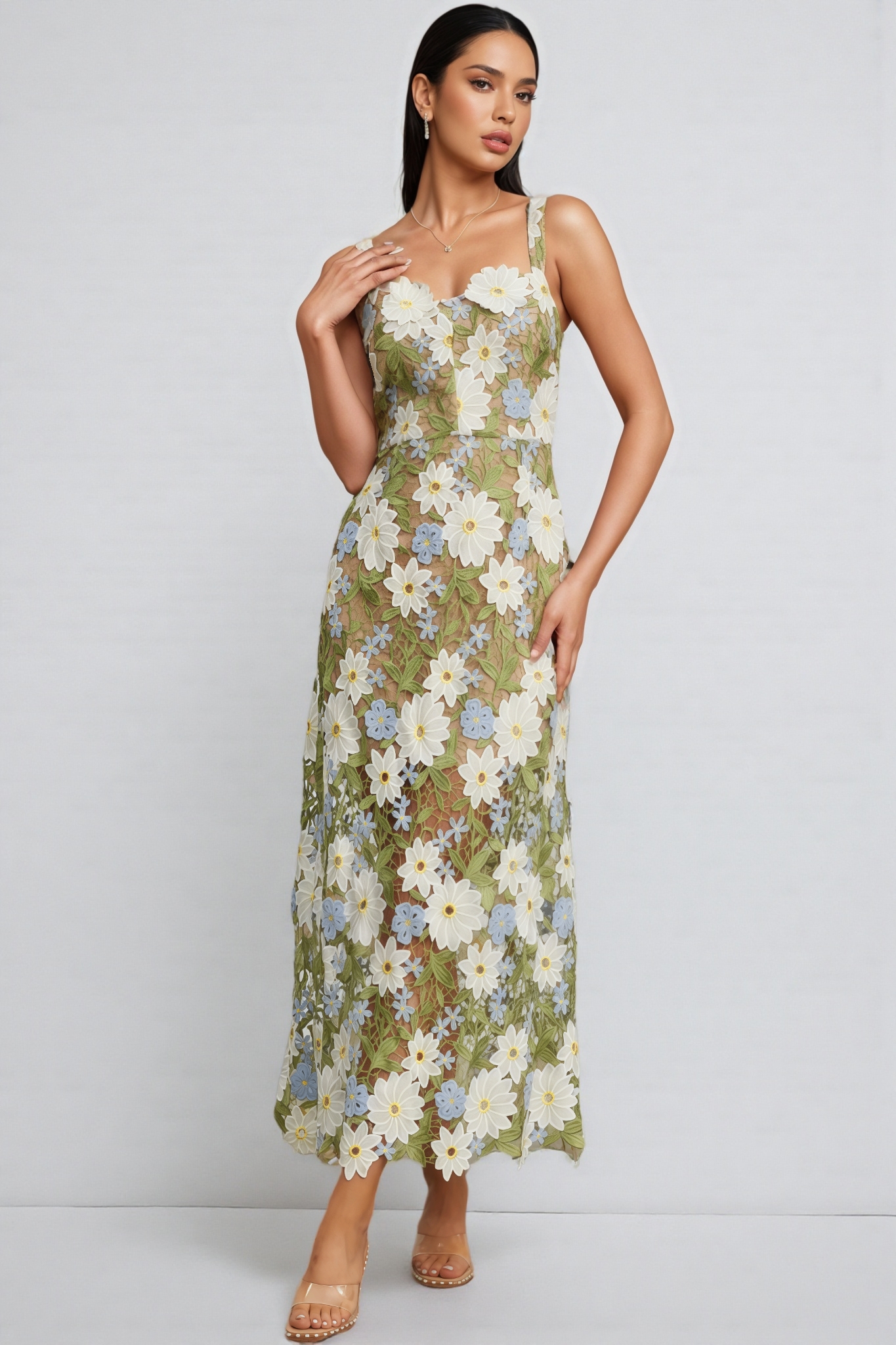 Loralie Botanica Sleeveless Embroidered Midi Dress