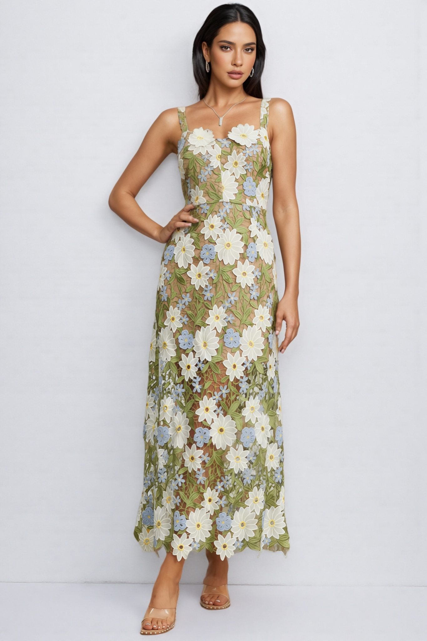Loralie Botanica Sleeveless Embroidered Midi Dress