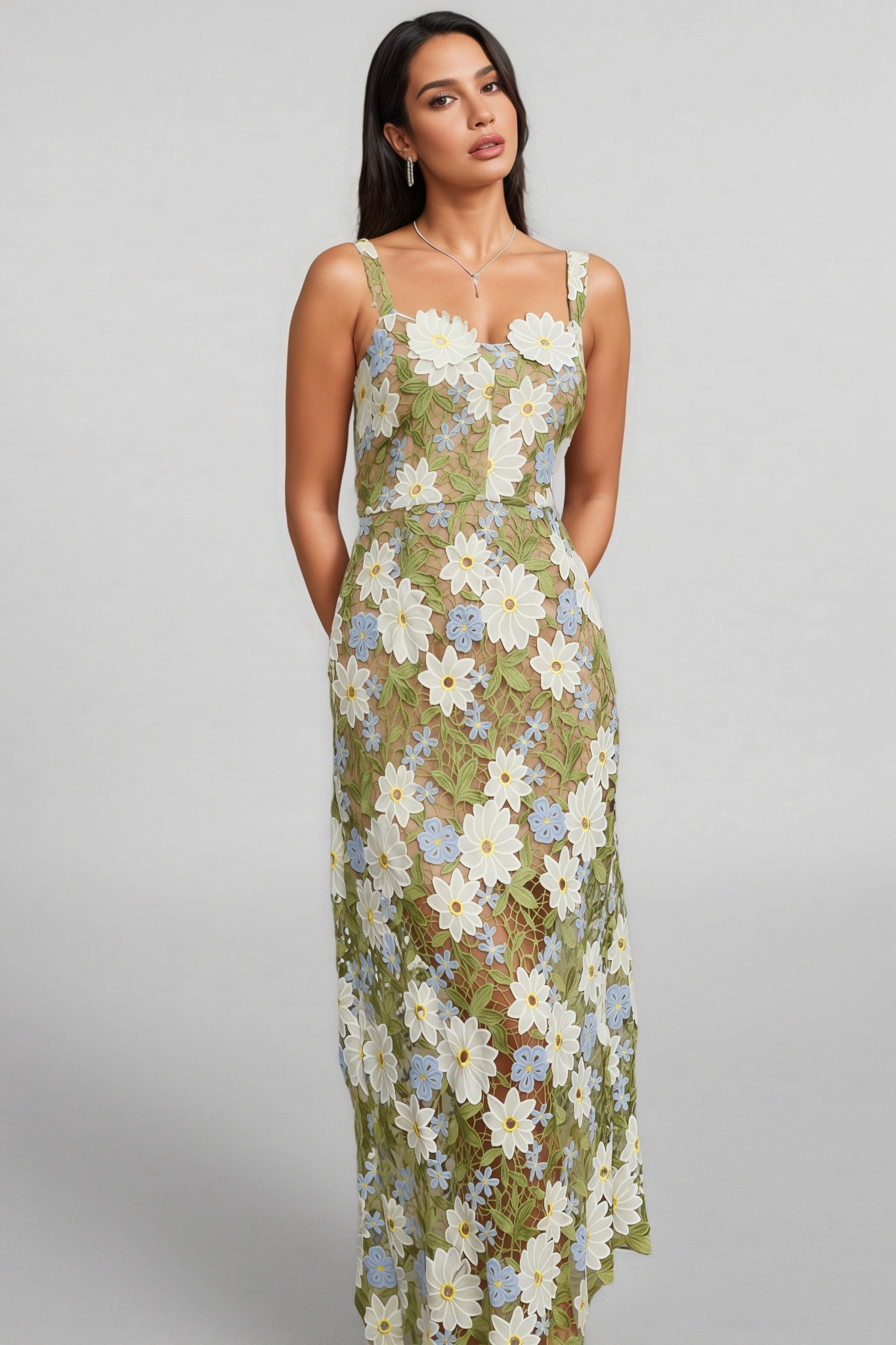 Loralie Botanica Sleeveless Embroidered Midi Dress