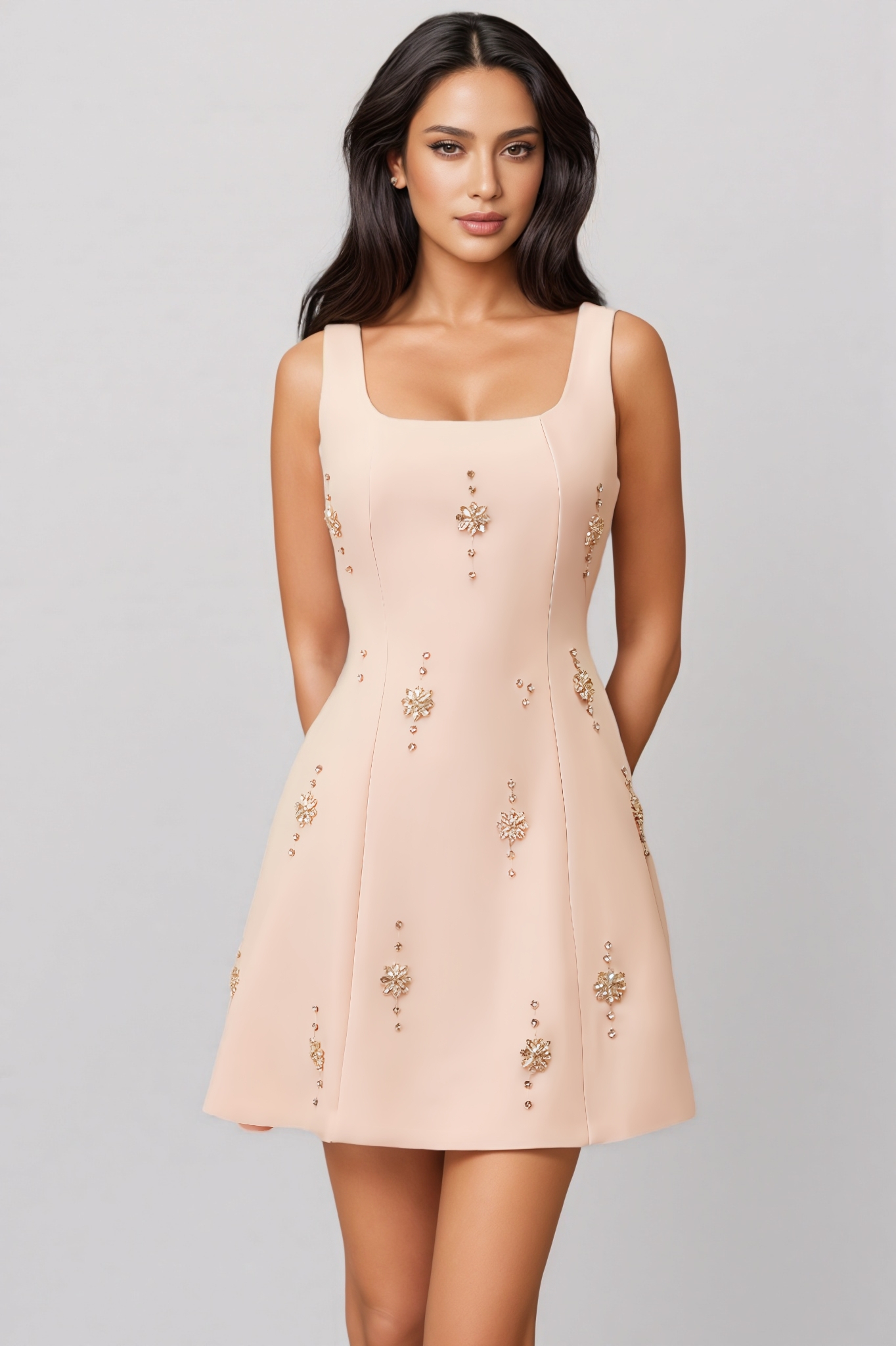 Vella Open Back Embellished Mini Dress