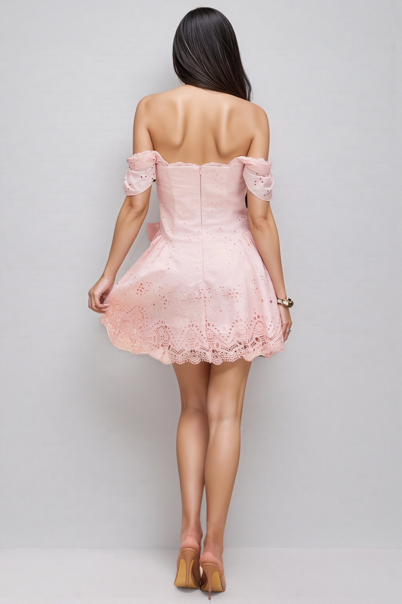 Rosella Embroidered Lace Off Shoulder Mini Dress