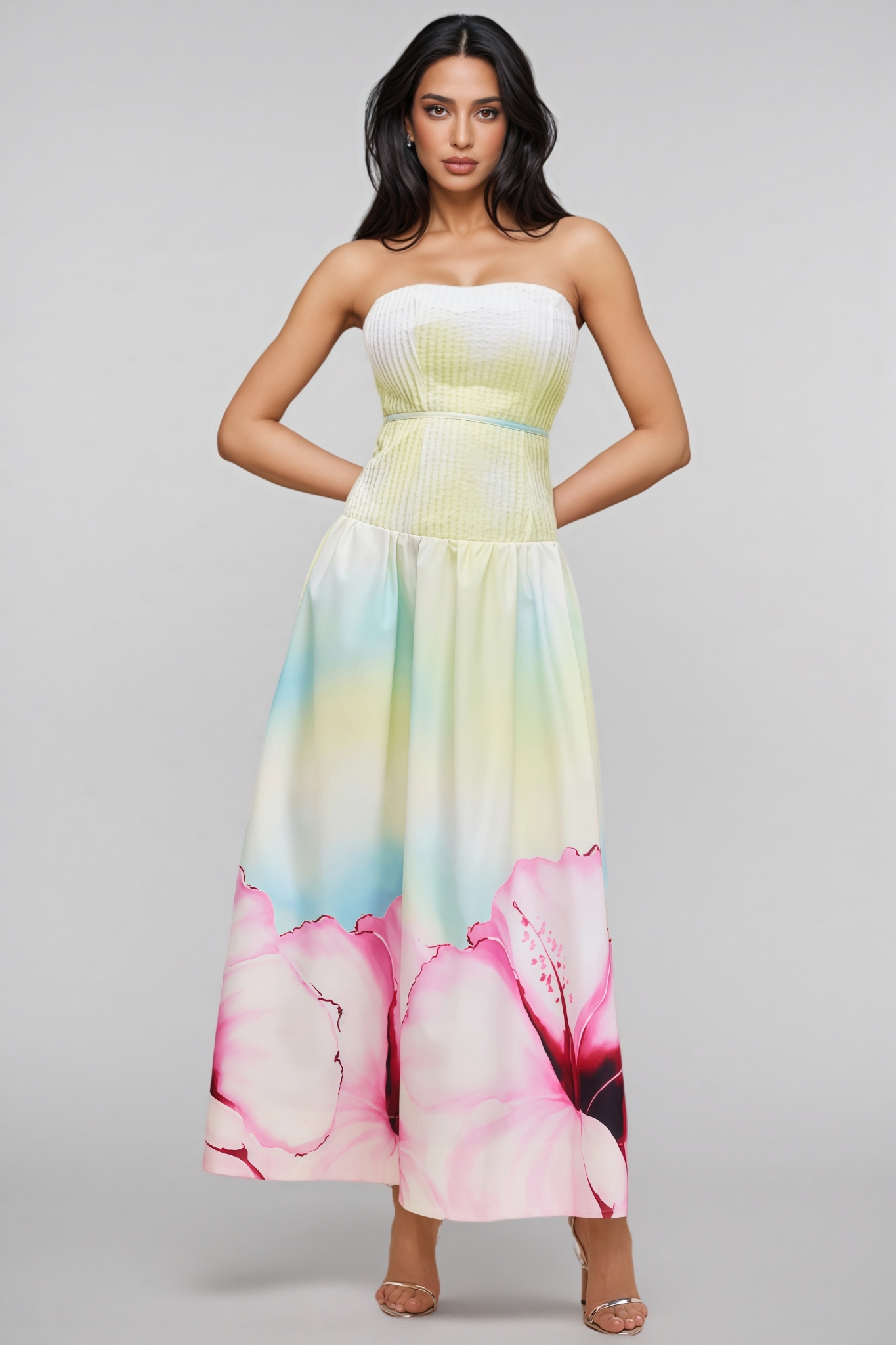 Rexor Strapless Floral Print Maxi Dress