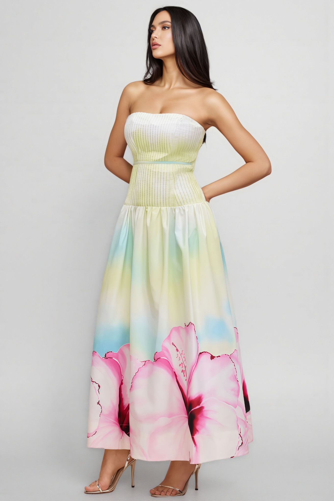 Rexor Strapless Floral Print Maxi Dress