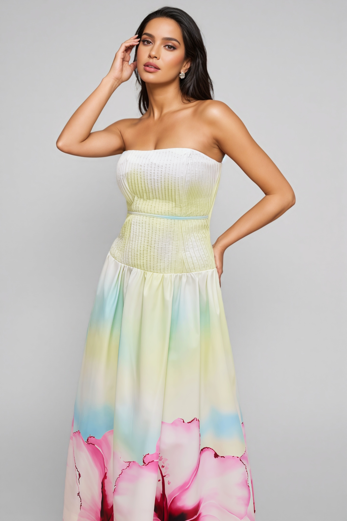 Rexor Strapless Floral Print Maxi Dress