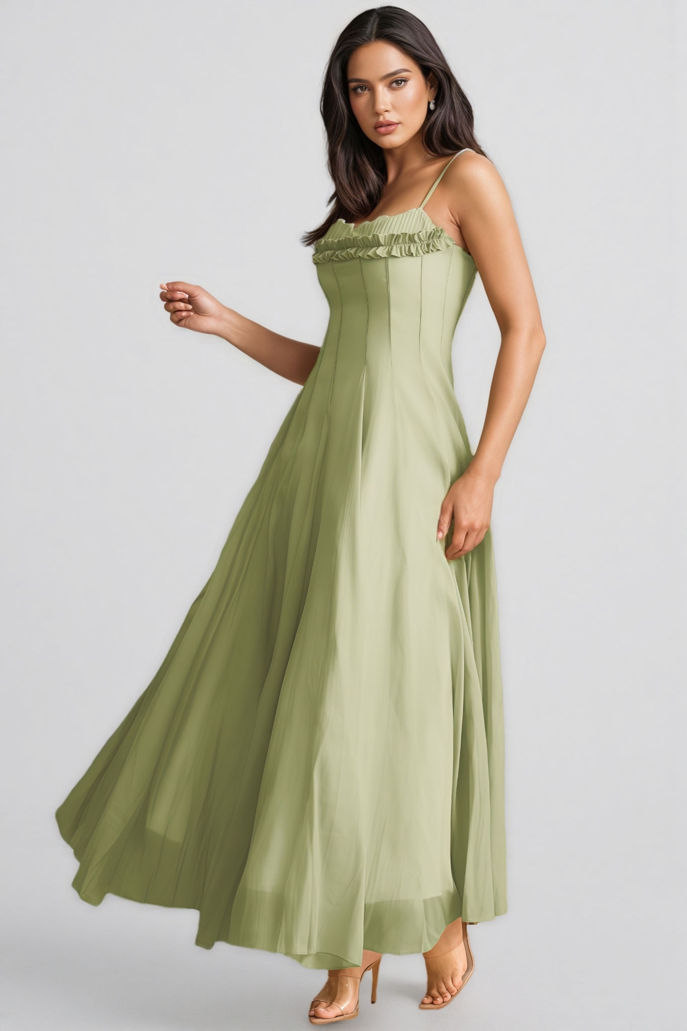 Beaufort Ruffled Trim Corset Bodice Maxi Dress
