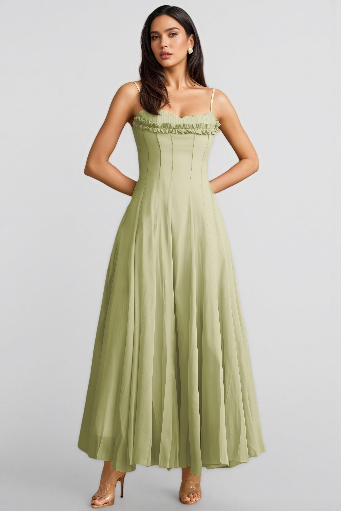 Beaufort Ruffled Trim Corset Bodice Maxi Dress