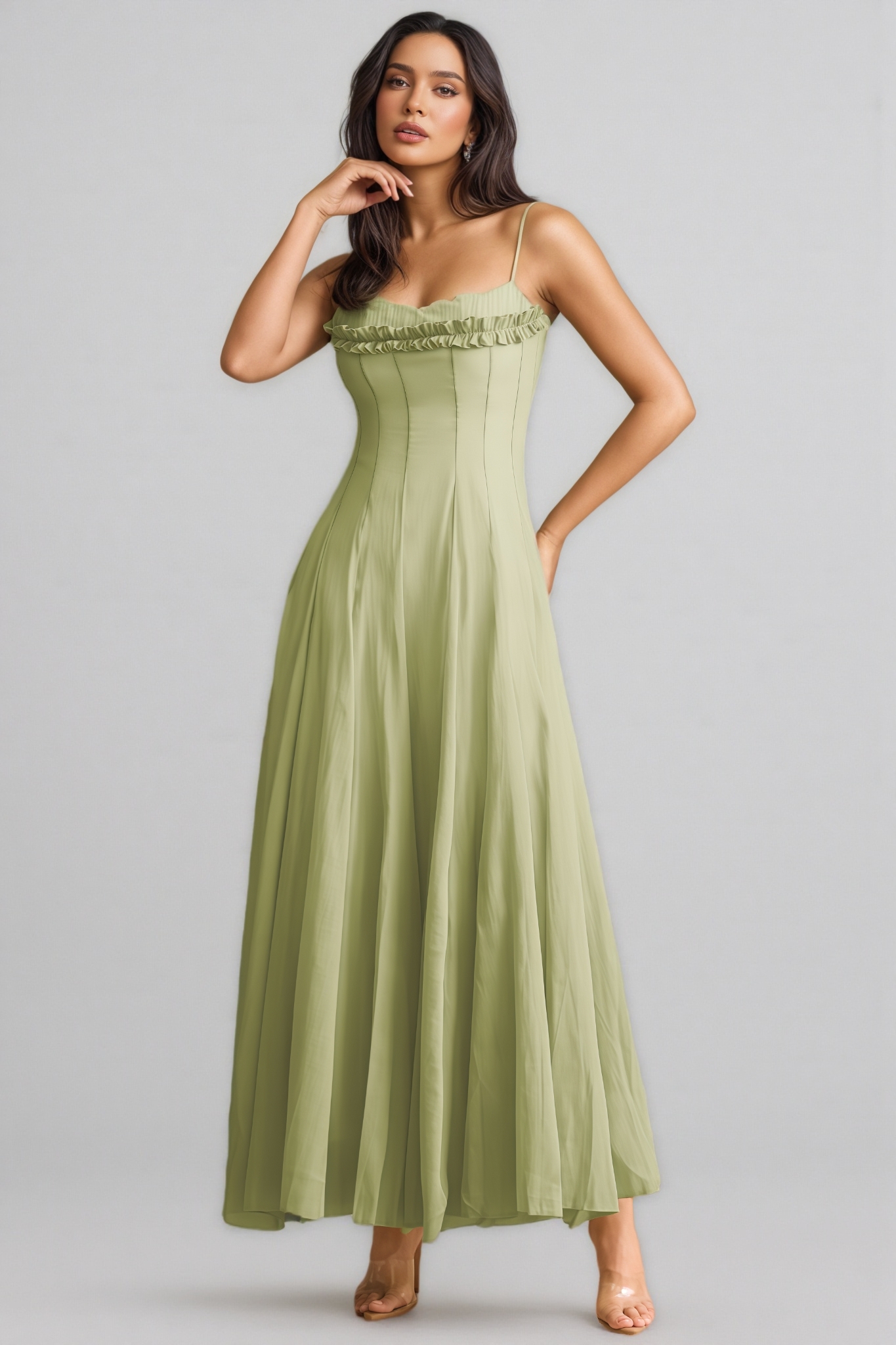 Beaufort Ruffled Trim Corset Bodice Maxi Dress