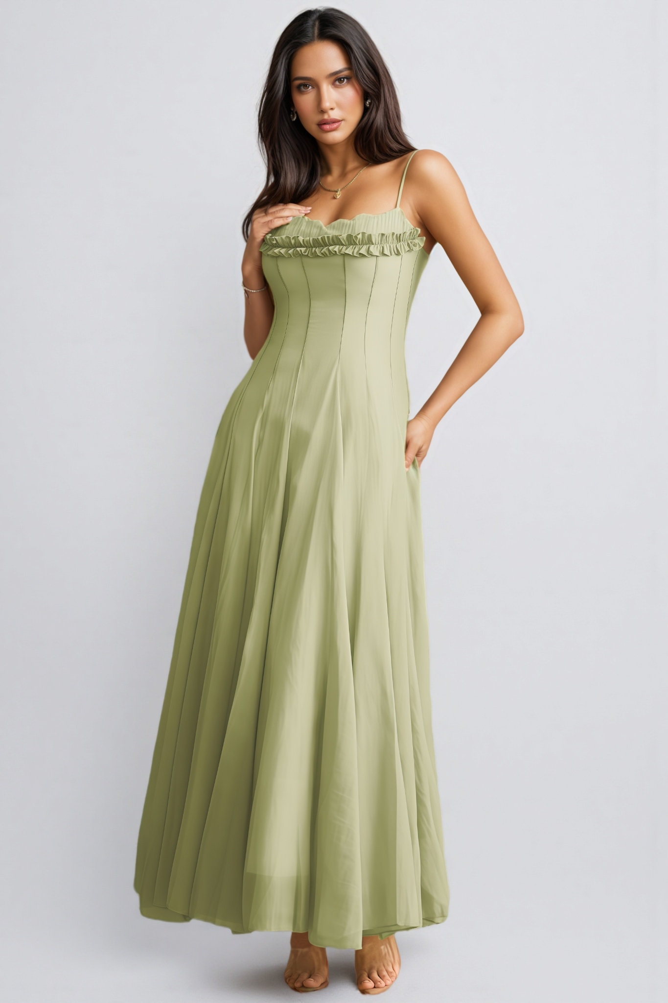 Beaufort Ruffled Trim Corset Bodice Maxi Dress