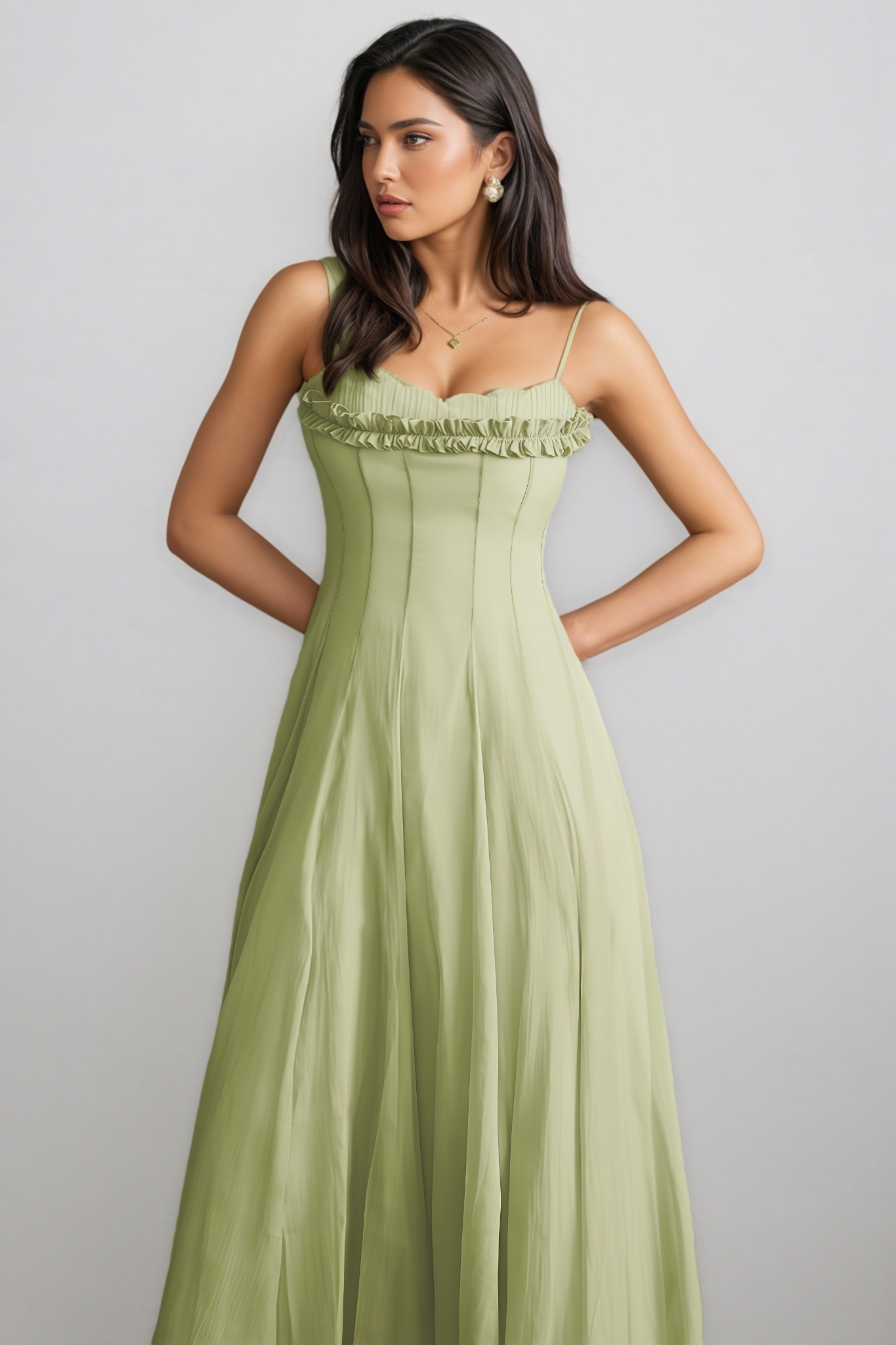 Beaufort Ruffled Trim Corset Bodice Maxi Dress