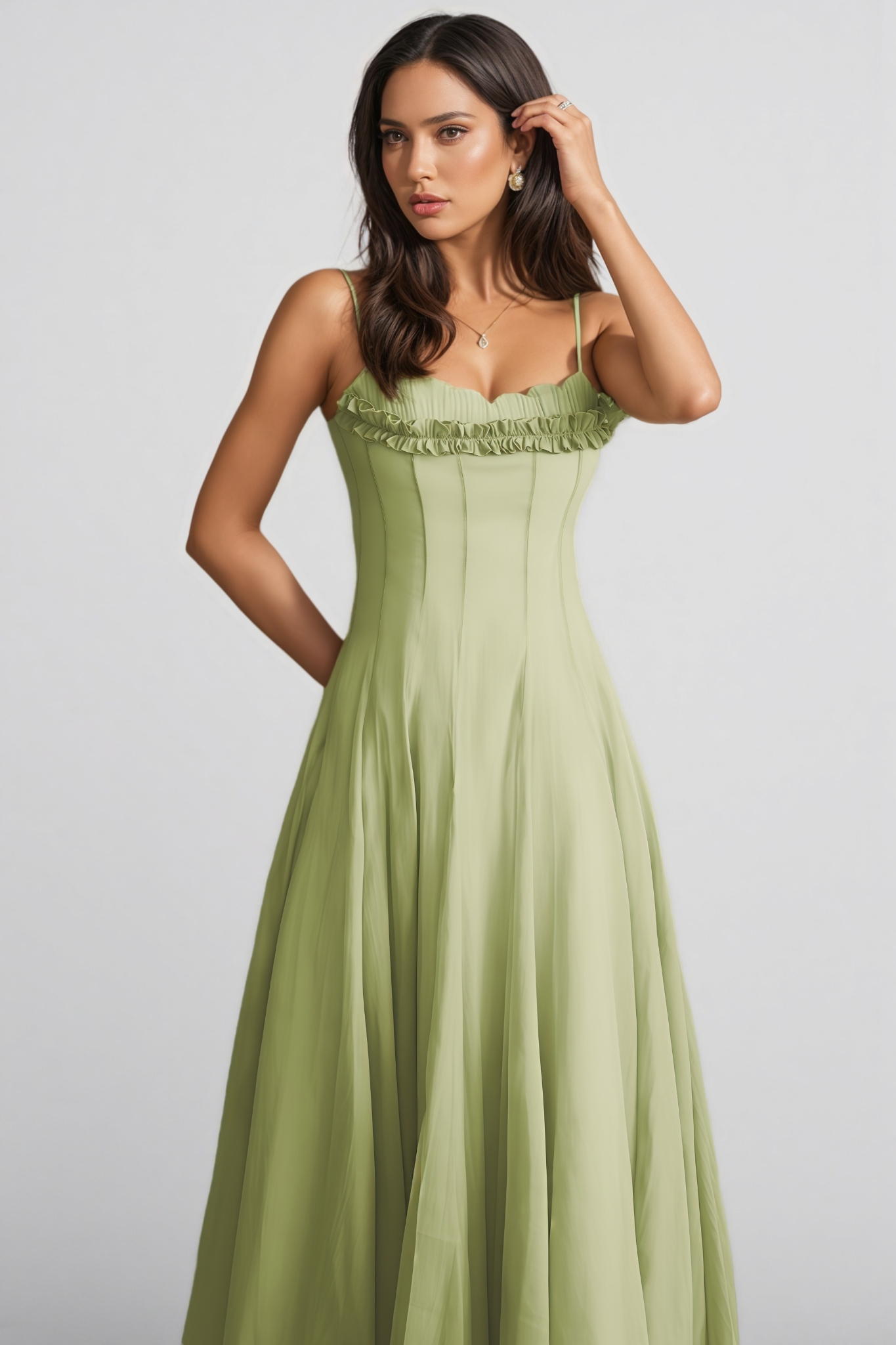 Beaufort Ruffled Trim Corset Bodice Maxi Dress