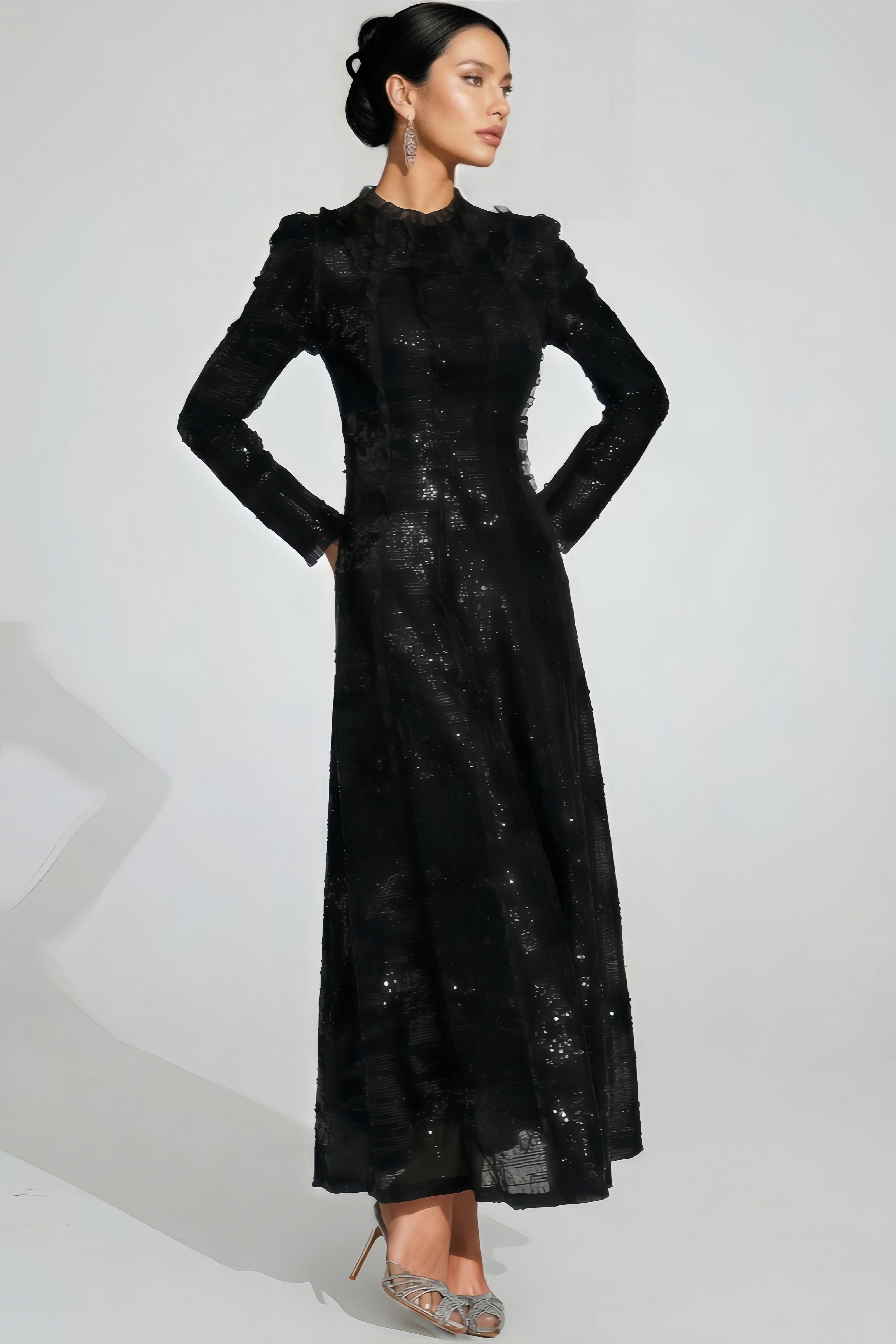 Caelu Black Sequin Maxi Dress