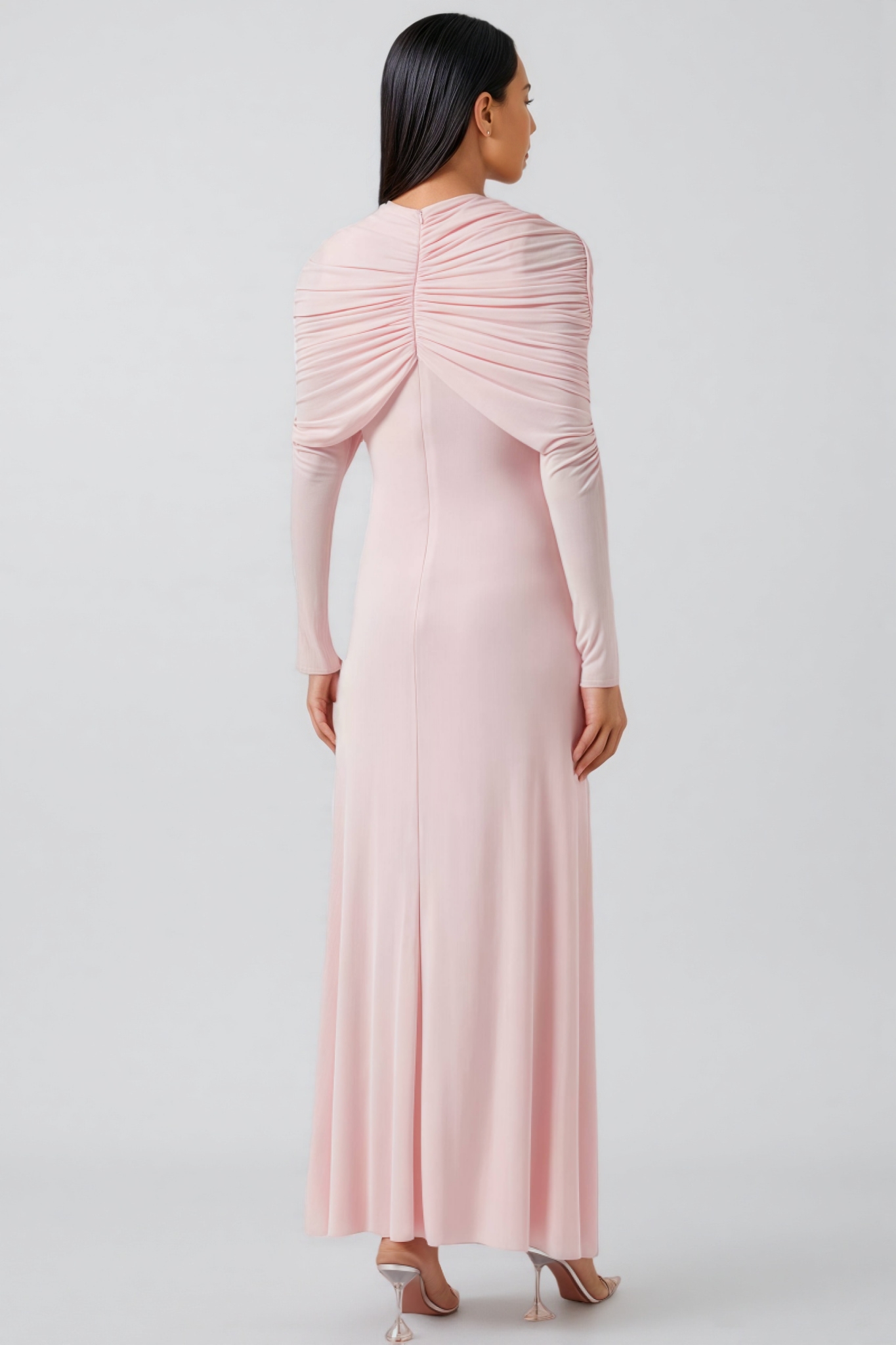 Greelk Pink Long Sleeve Pleated Maxi Dress
