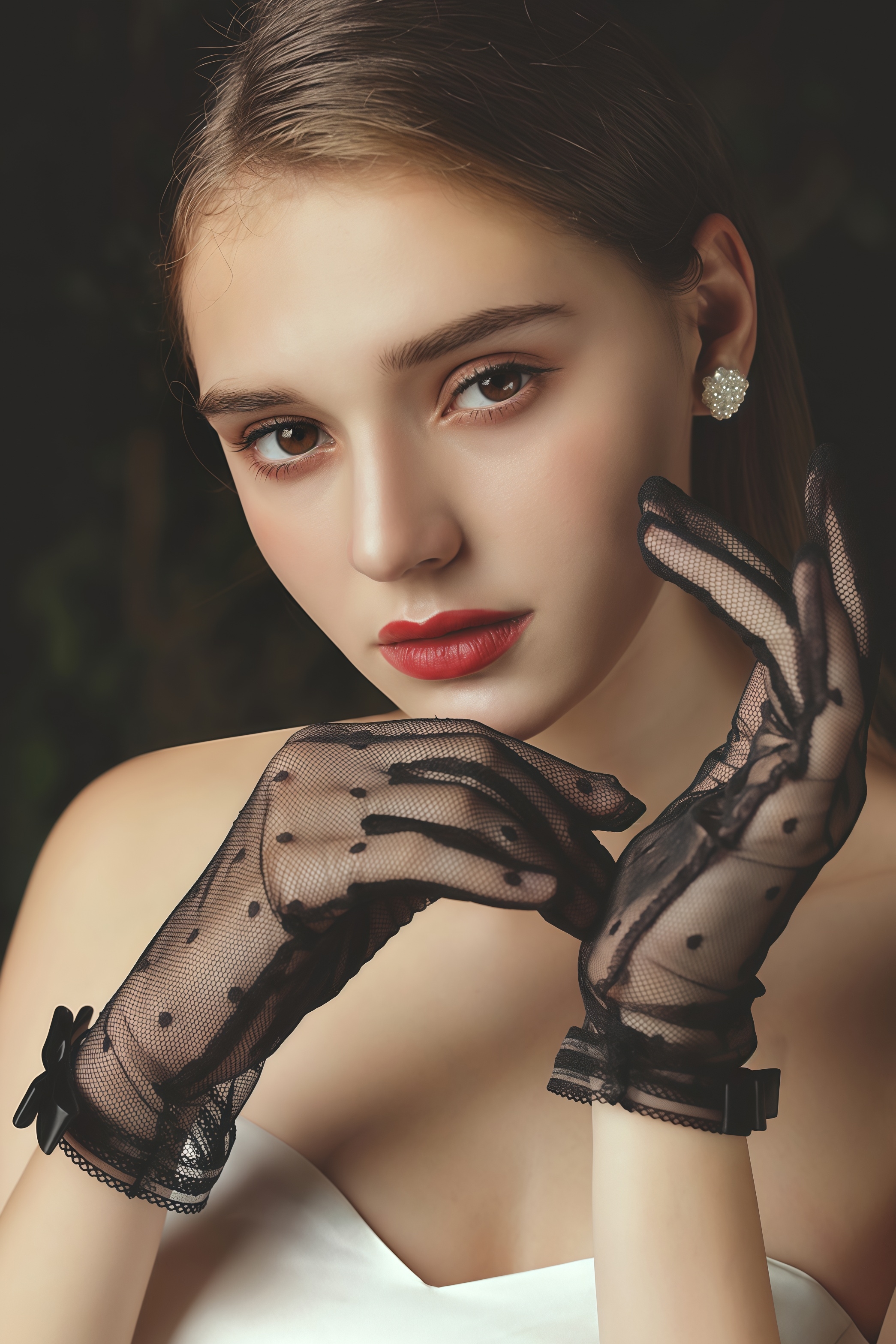 Rhynf Black Bow Lace Gloves